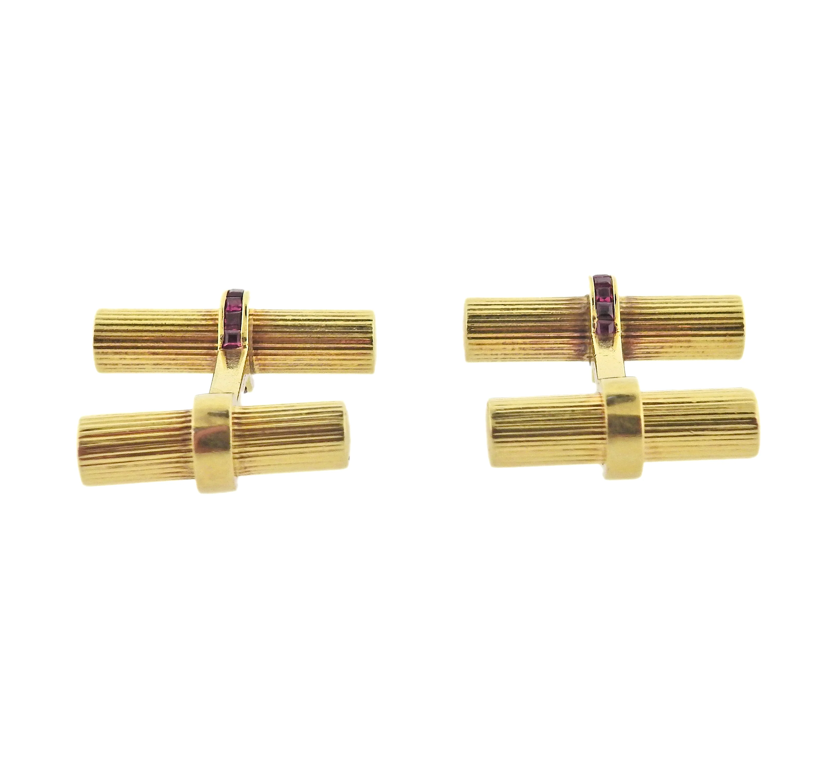 Tiffany Co Midcentury Ruby Gold Bar Cufflinks