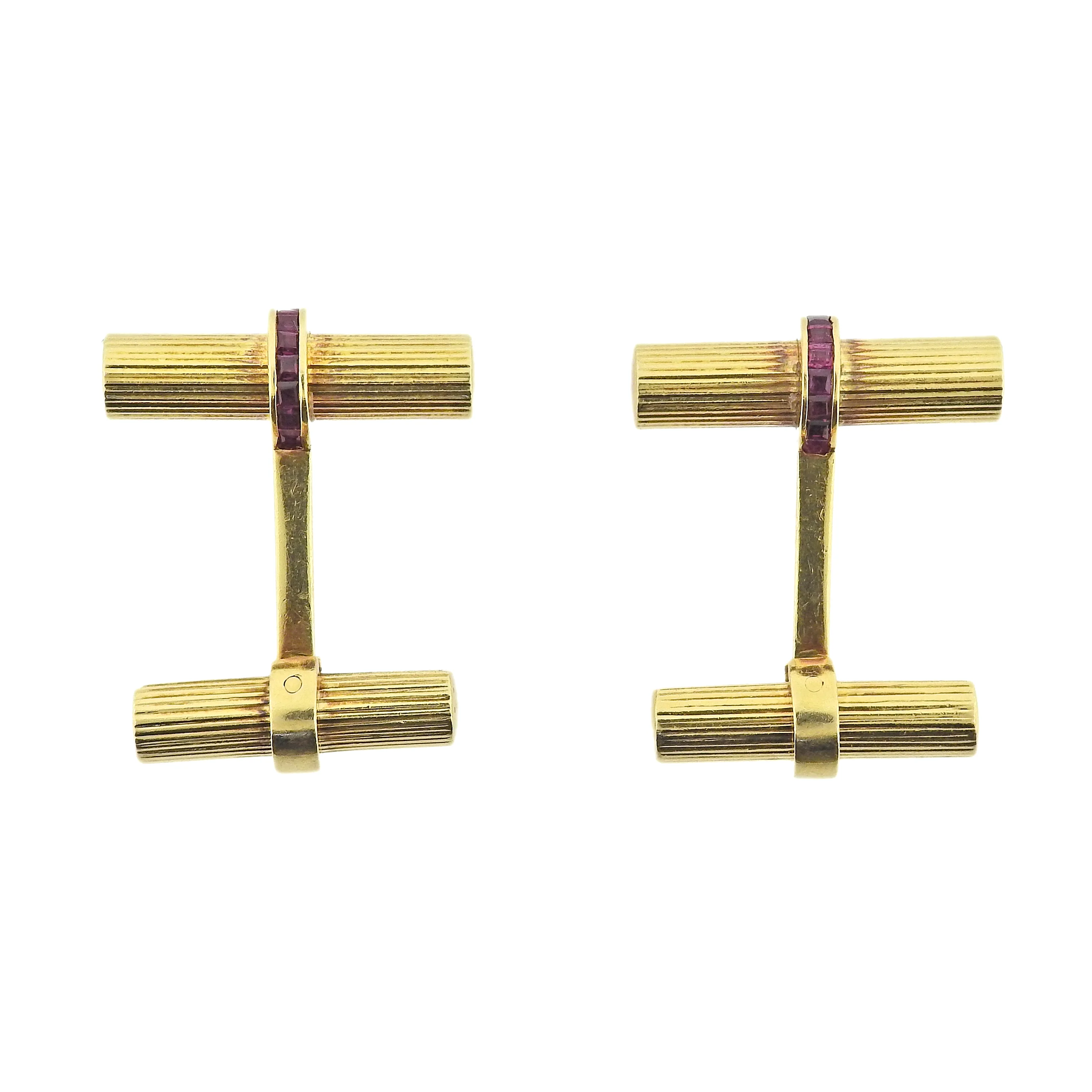 Tiffany Co Midcentury Ruby Gold Bar Cufflinks