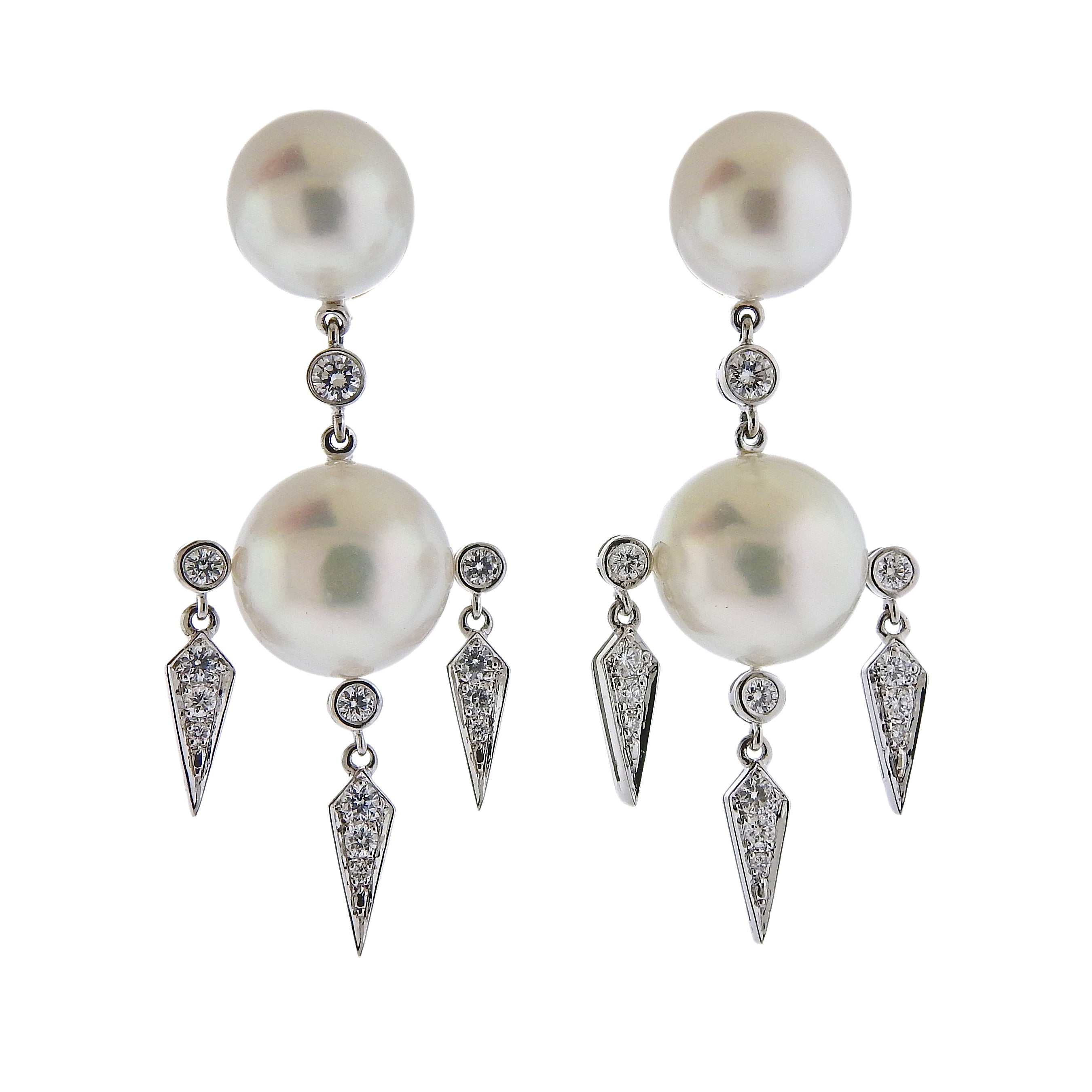 Assael Prince Dimitri South Sea Pearl Diamond Gold Drop Earrings - Replica Luxury Handbag Store