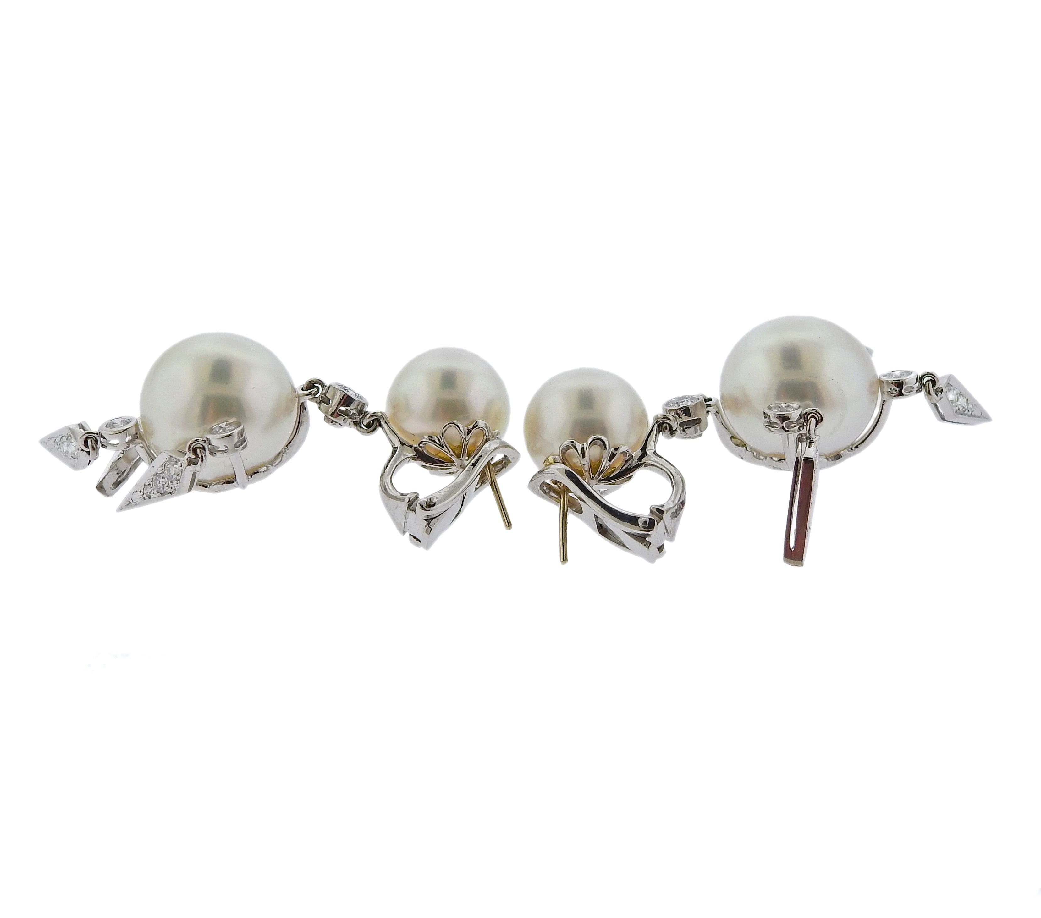 Assael Prince Dimitri South Sea Pearl Diamond Gold Drop Earrings - Replica Luxury Handbag Store