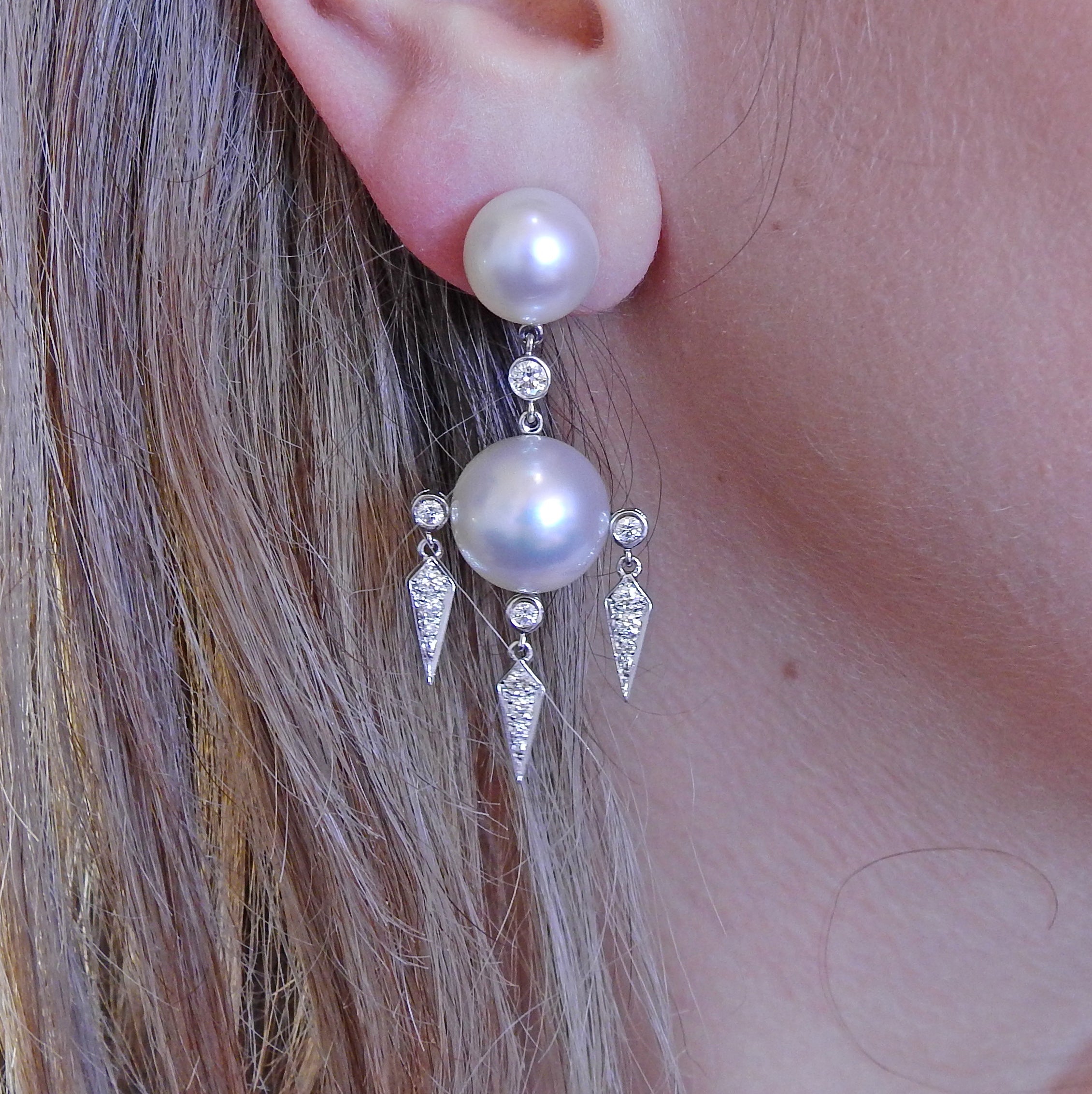 Assael Prince Dimitri South Sea Pearl Diamond Gold Drop Earrings - Replica Luxury Handbag Store