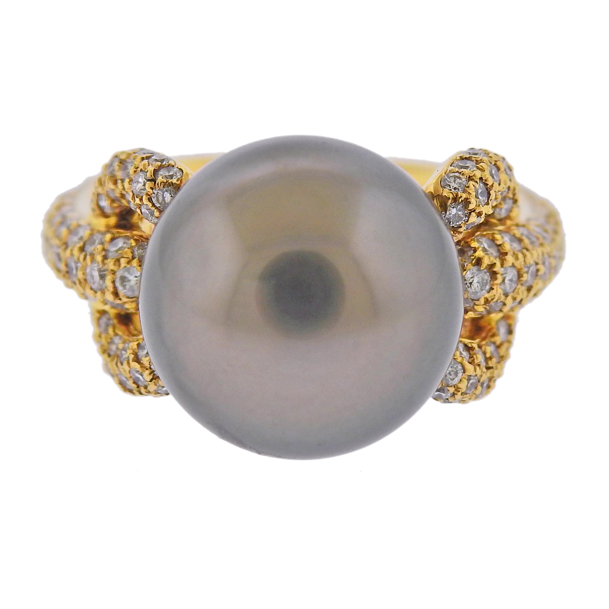 Assael South Sea Tahitian Pearl Diamond Gold Cocktail Ring - Replica Luxury Handbag Store