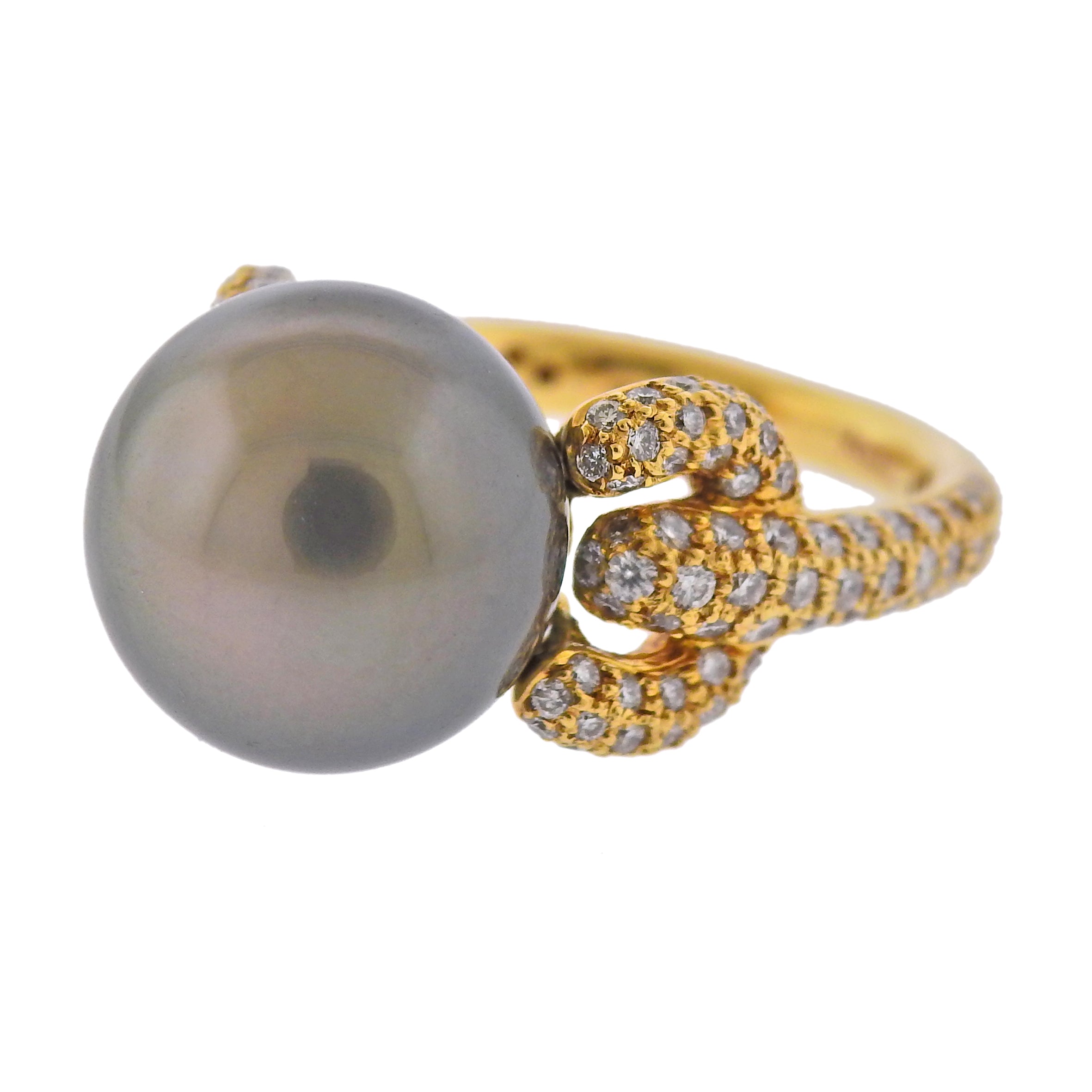 Assael South Sea Tahitian Pearl Diamond Gold Cocktail Ring - Replica Luxury Handbag Store