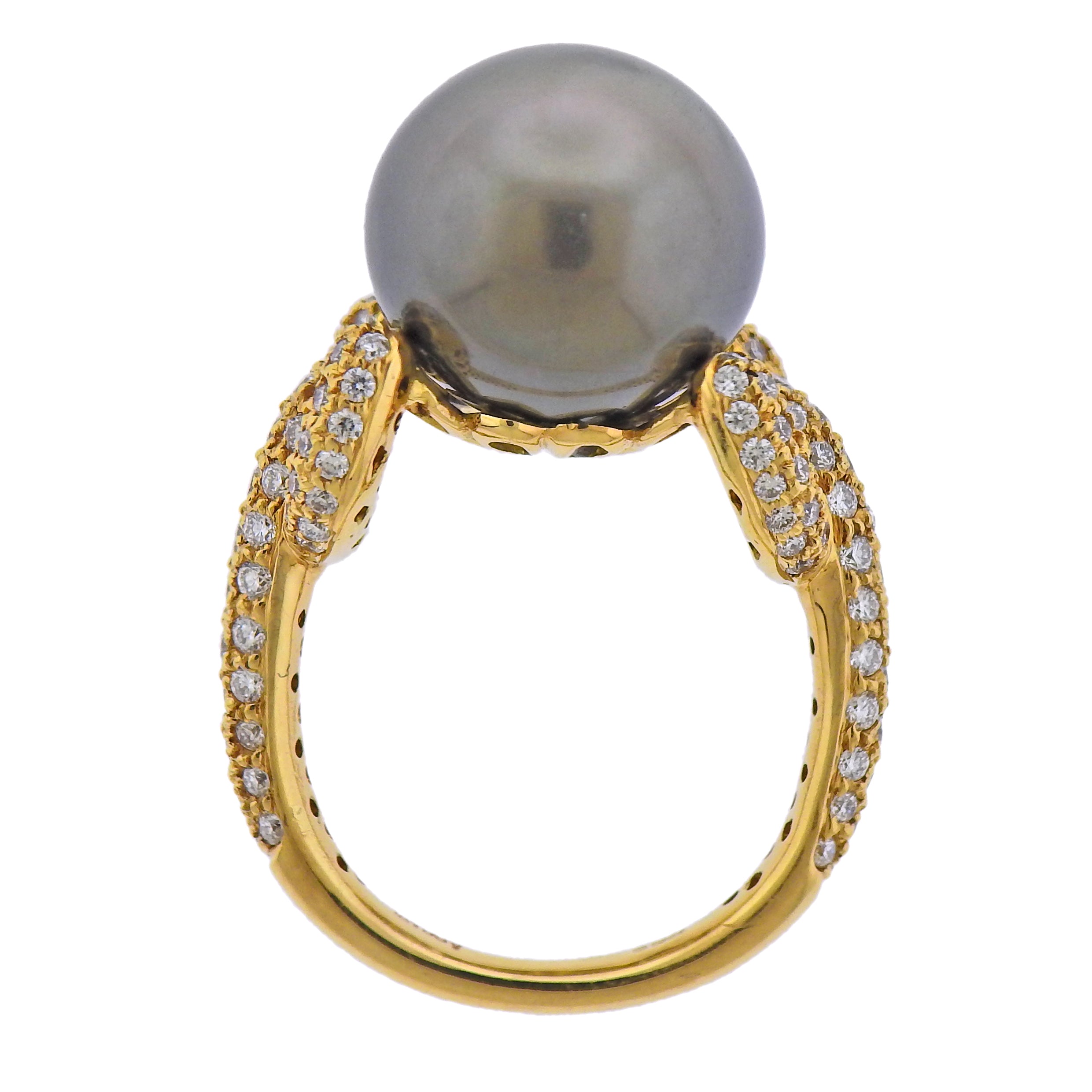 Assael South Sea Tahitian Pearl Diamond Gold Cocktail Ring - Replica Luxury Handbag Store