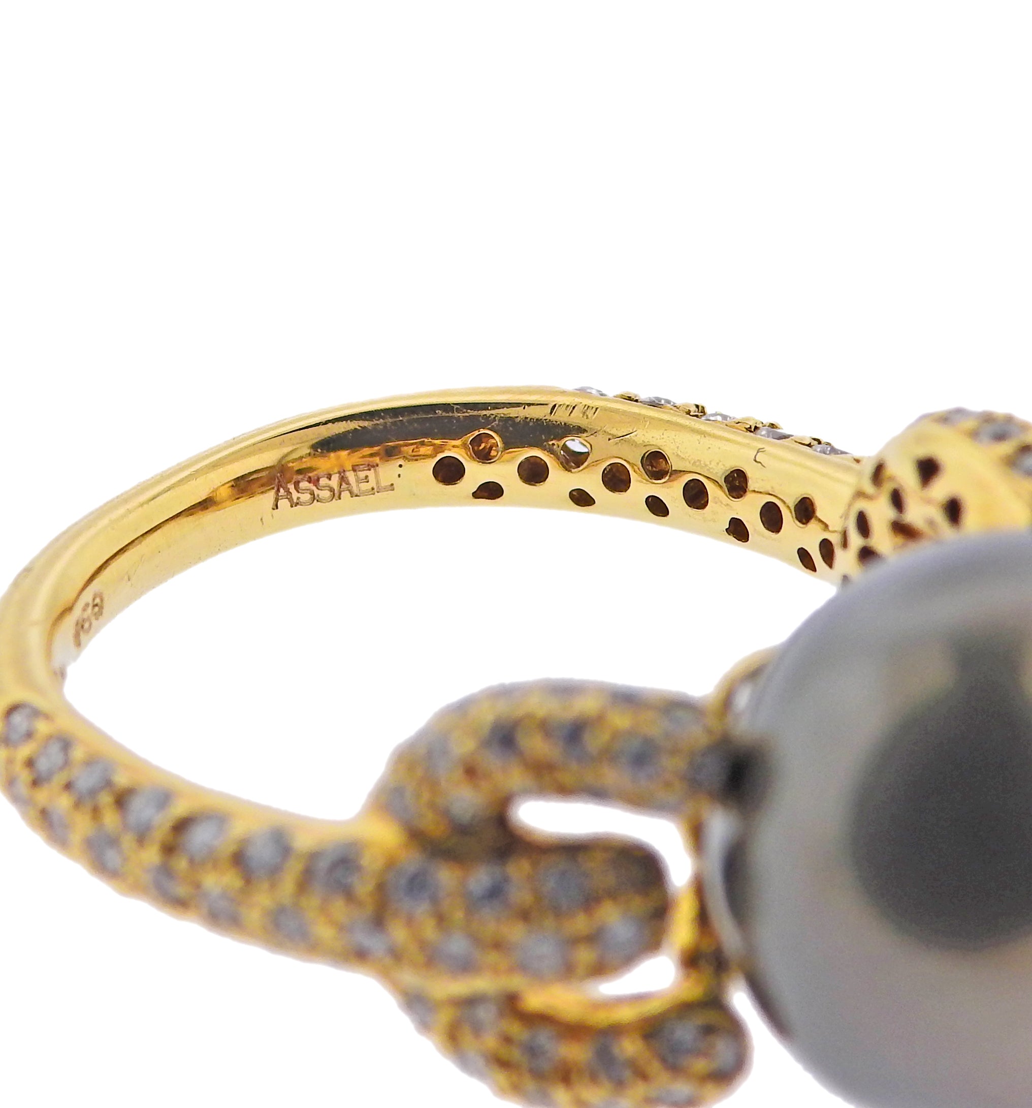 Assael South Sea Tahitian Pearl Diamond Gold Cocktail Ring - Replica Luxury Handbag Store