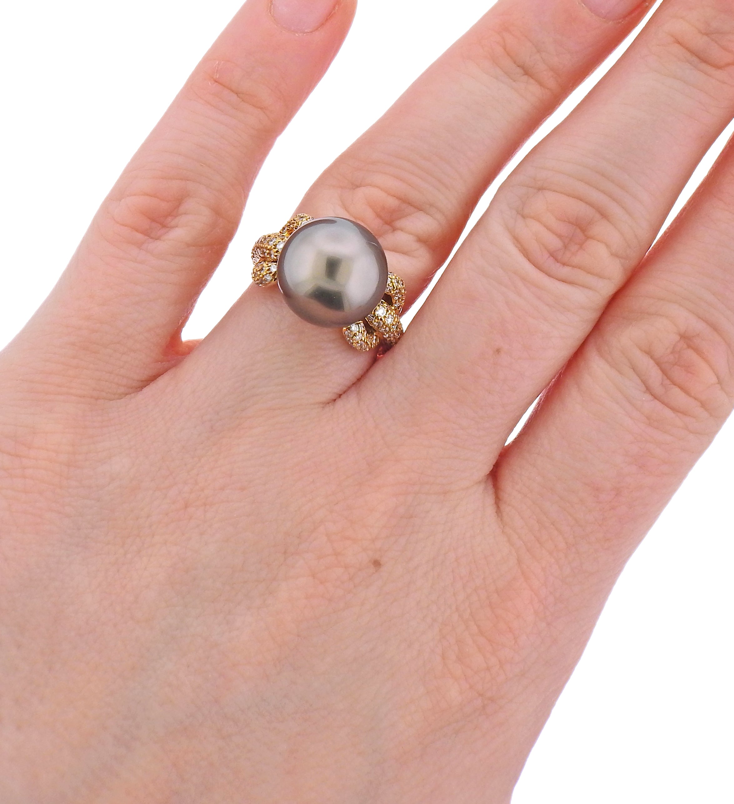 Assael South Sea Tahitian Pearl Diamond Gold Cocktail Ring - Replica Luxury Handbag Store