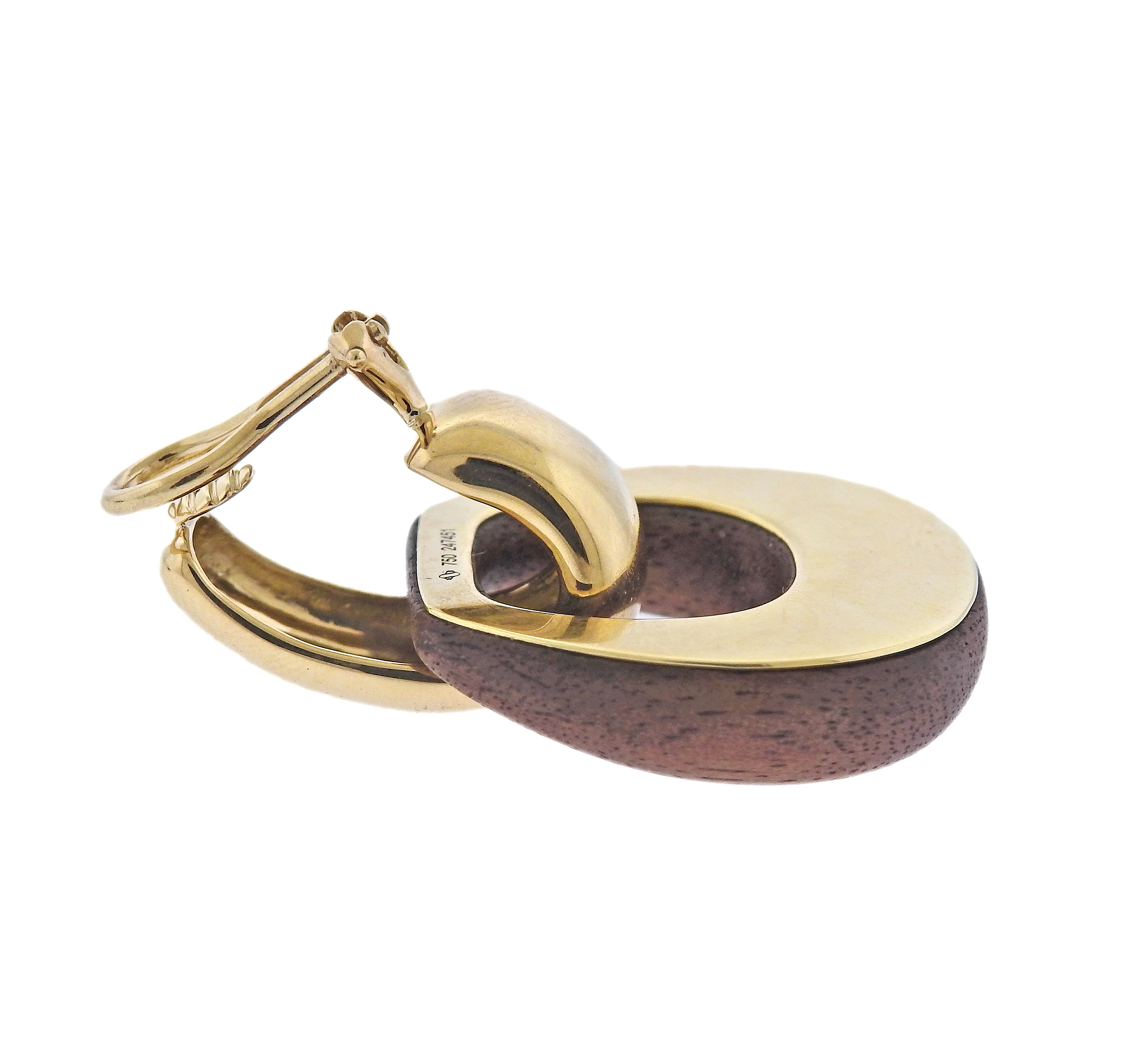Seaman Schepps Madison Reversible Wood Gold Buckle Earrings