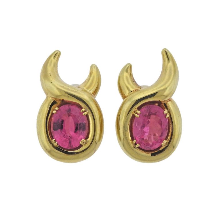 Verdura Pink Tourmaline Gold Earrings - Replica Luxury Handbag Store
