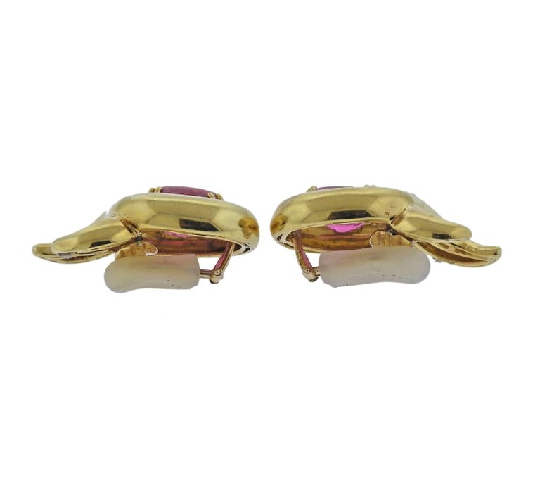 Verdura Pink Tourmaline Gold Earrings - Replica Luxury Handbag Store