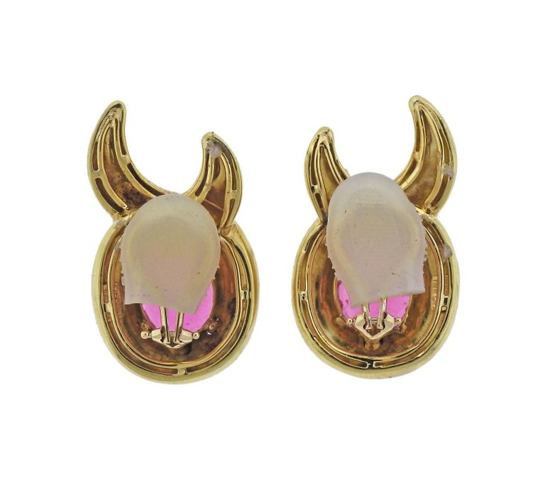 Verdura Pink Tourmaline Gold Earrings - Replica Luxury Handbag Store