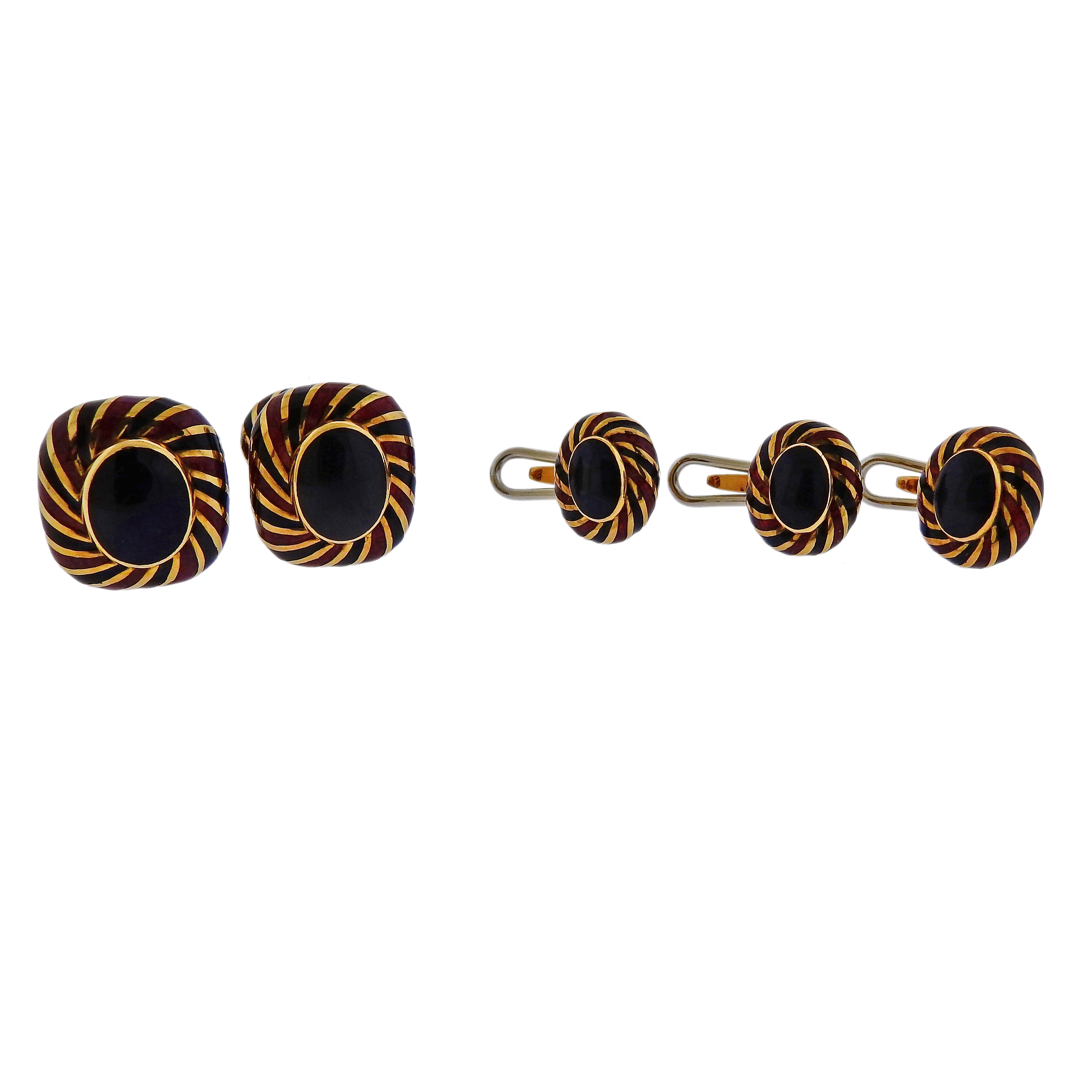 David Webb Enamel Gold Cufflinks Stud Set - Replica Luxury Handbag Store