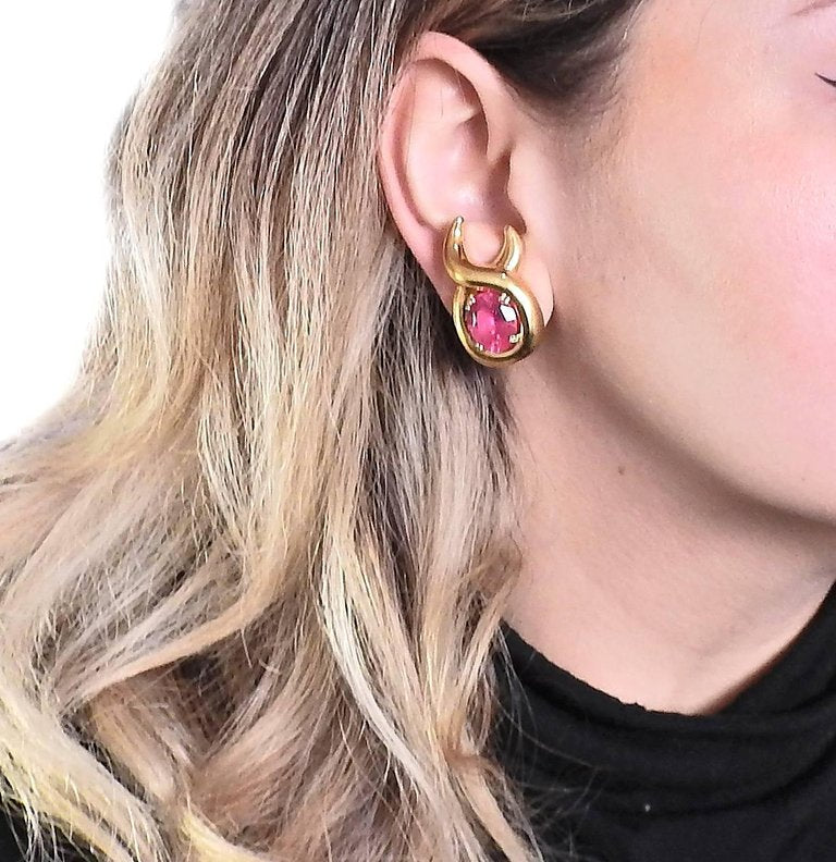 Verdura Pink Tourmaline Gold Earrings - Replica Luxury Handbag Store