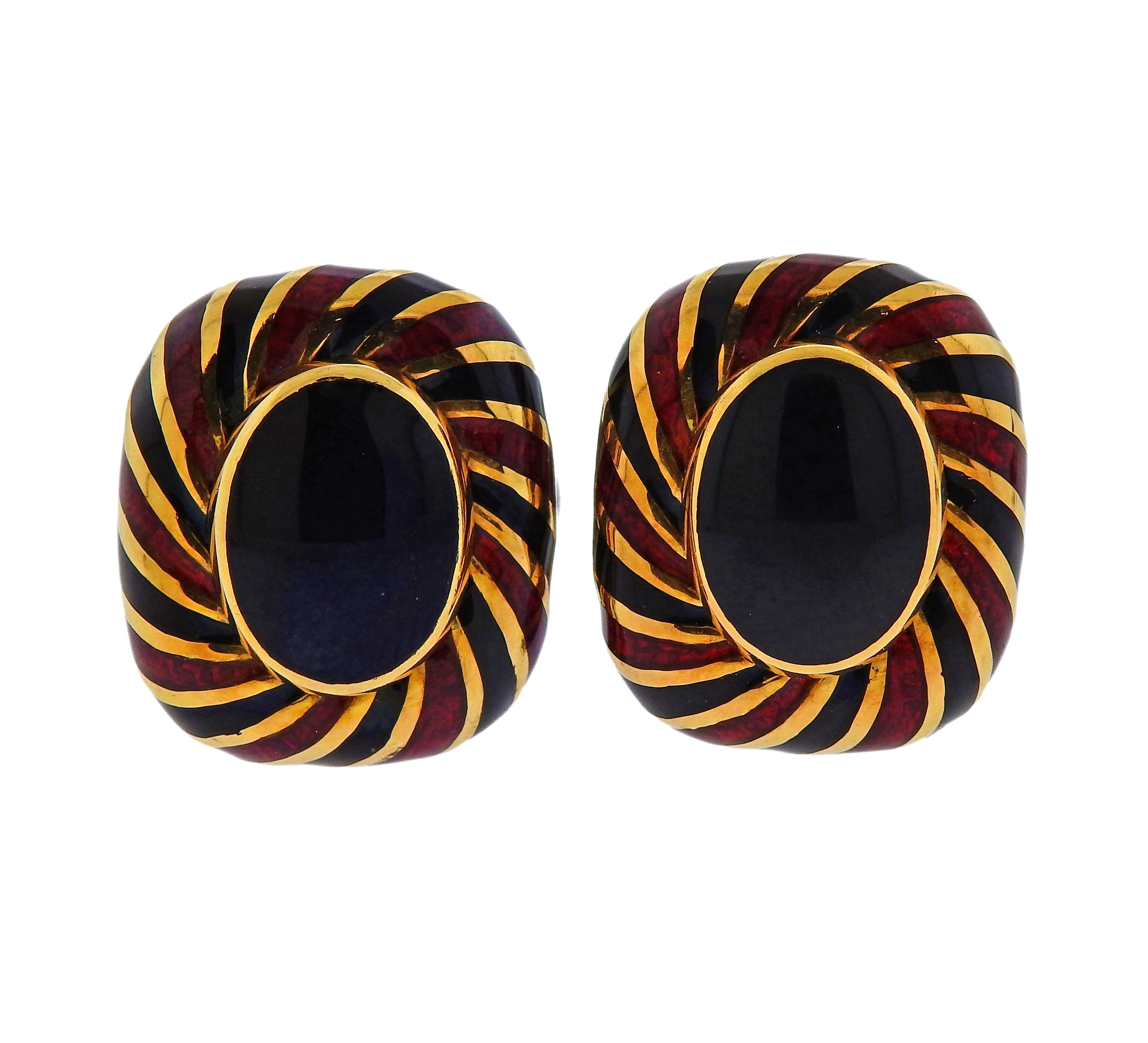 David Webb Enamel Gold Cufflinks Stud Set - Replica Luxury Handbag Store
