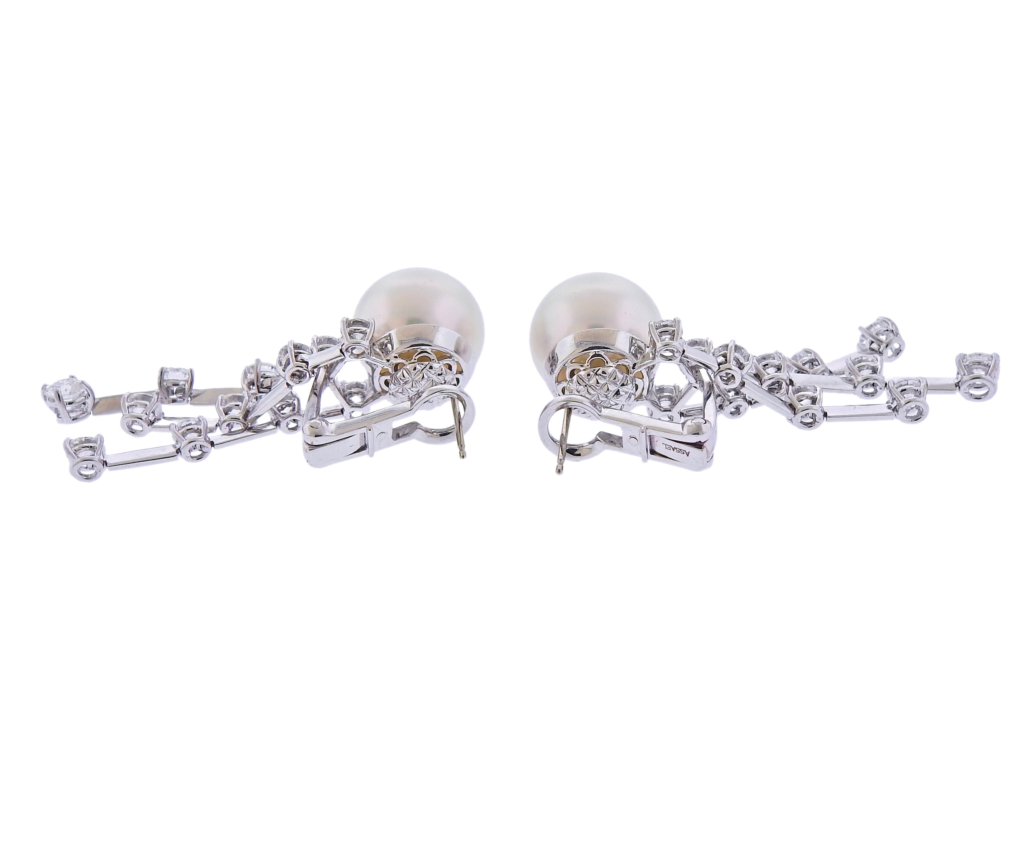 Assael Diamond South Sea Pearl Gold Drop Earrings - Replica Luxury Handbag Store