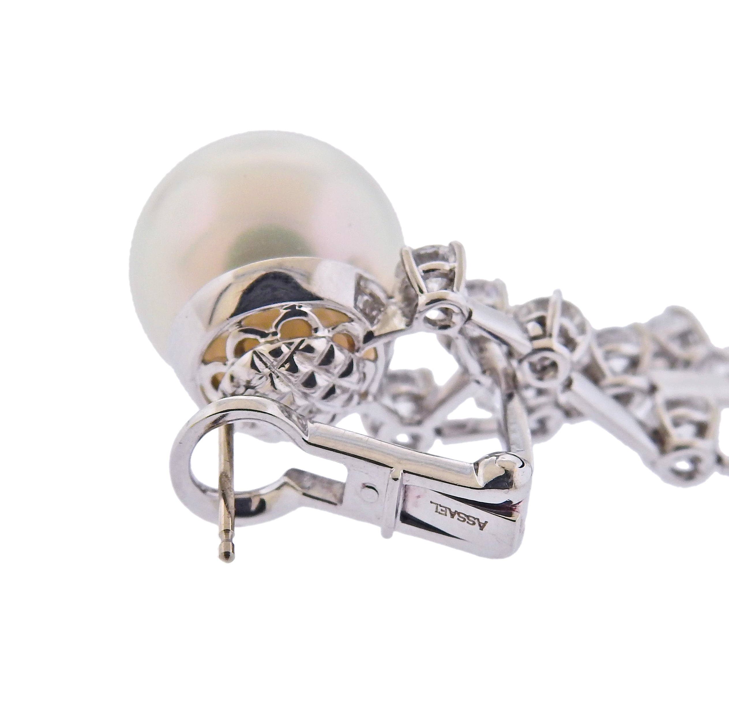 Assael Diamond South Sea Pearl Gold Drop Earrings - Replica Luxury Handbag Store