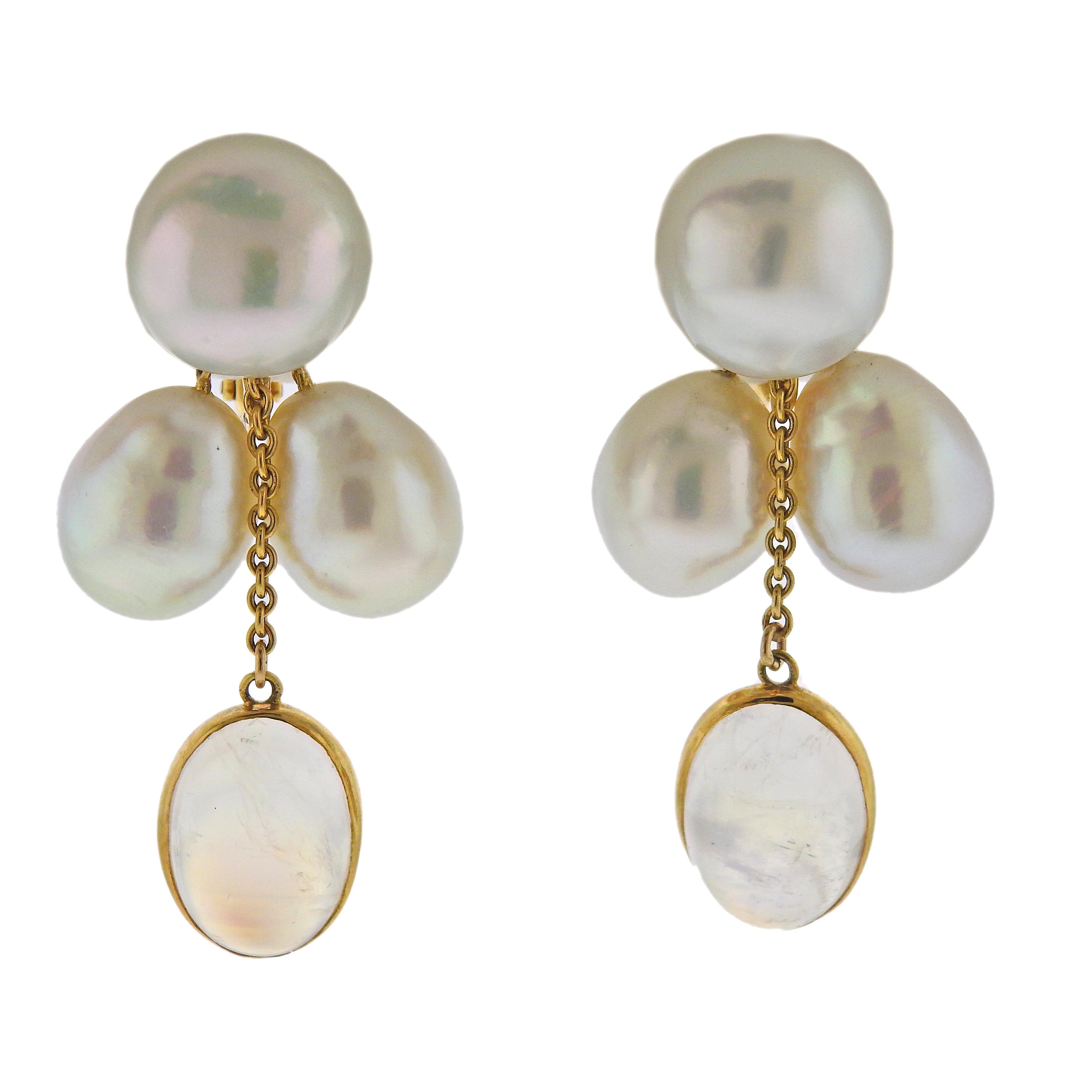 Assael Prince Dimitri South Sea Pearl 17ctw Moonstone Gold Drop Earrings - Replica Luxury Handbag Store
