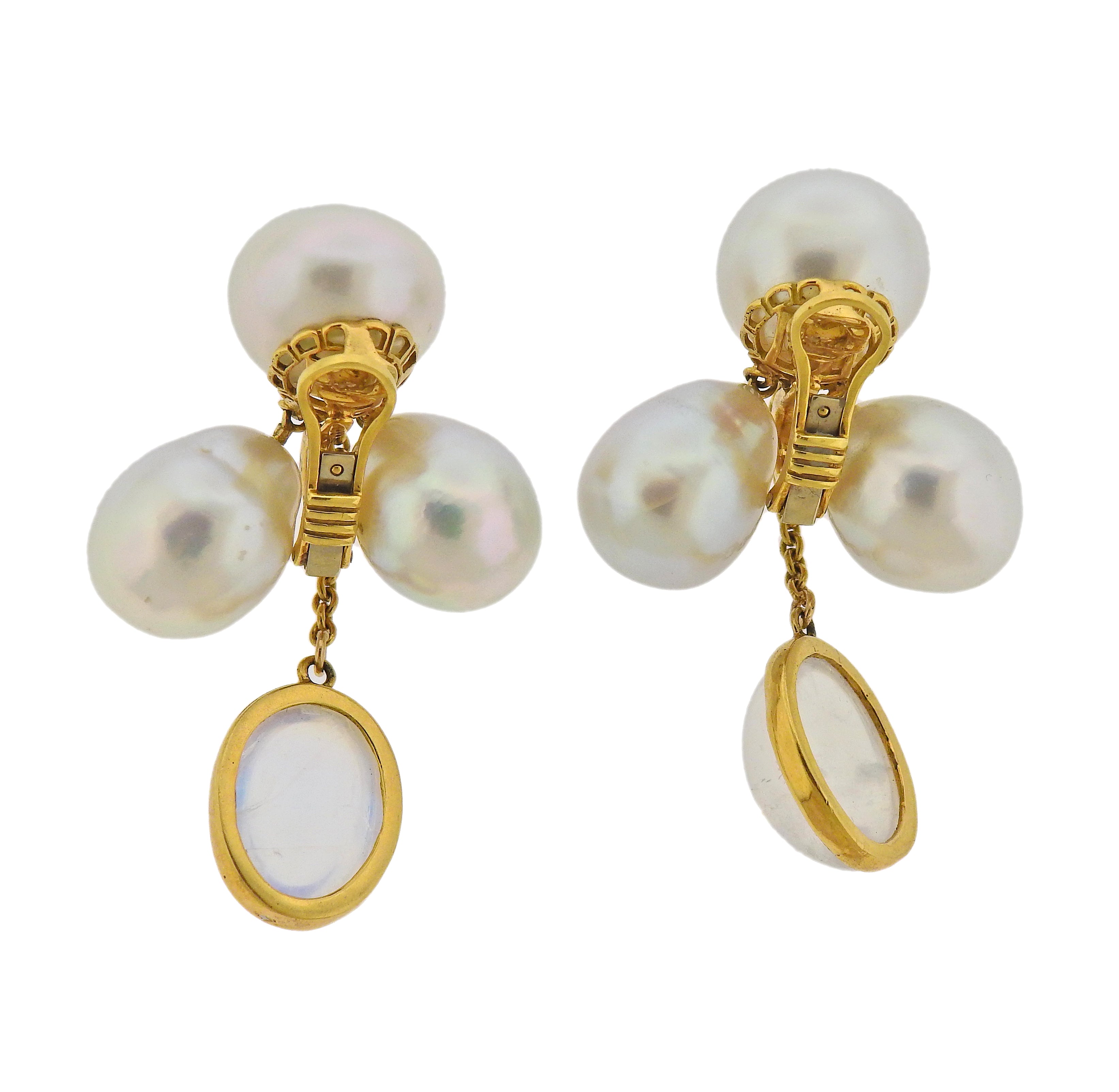 Assael Prince Dimitri South Sea Pearl 17ctw Moonstone Gold Drop Earrings - Replica Luxury Handbag Store