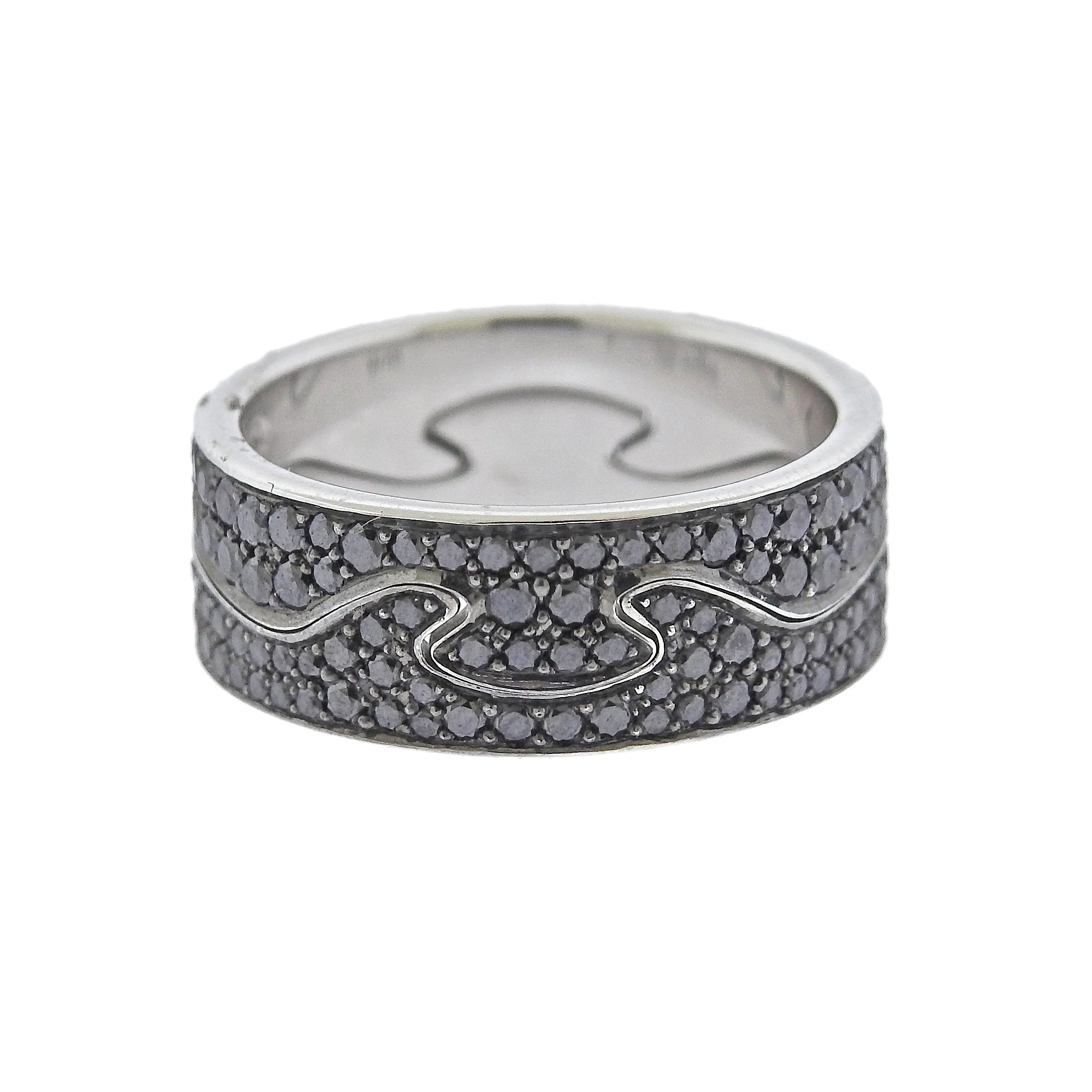 Georg Jensen Fusion Gold Black Diamond Puzzle Ring Set #1370 A