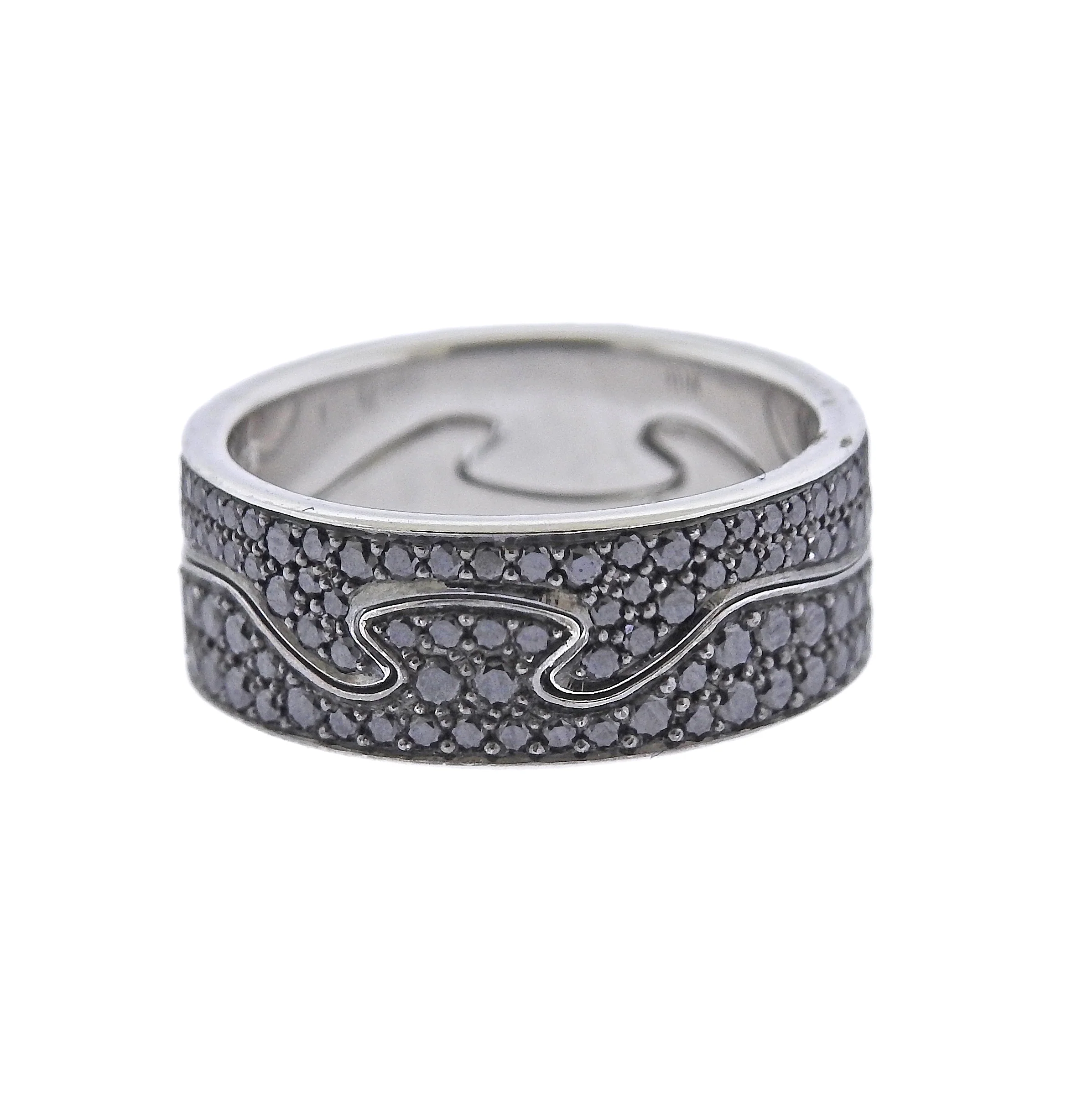 Georg Jensen Fusion Gold Black Diamond Puzzle Ring Set #1370 A