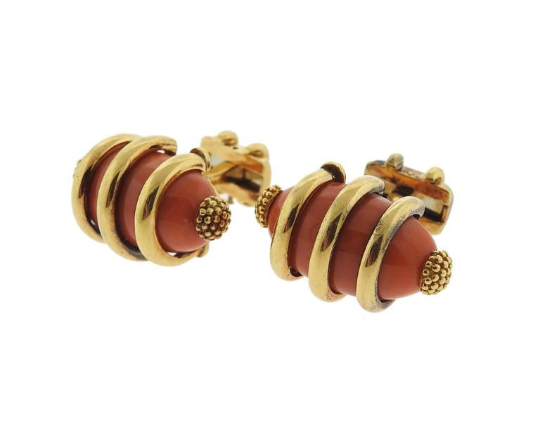 Massive French Gold Coral Cufflinks - Oakgem.com