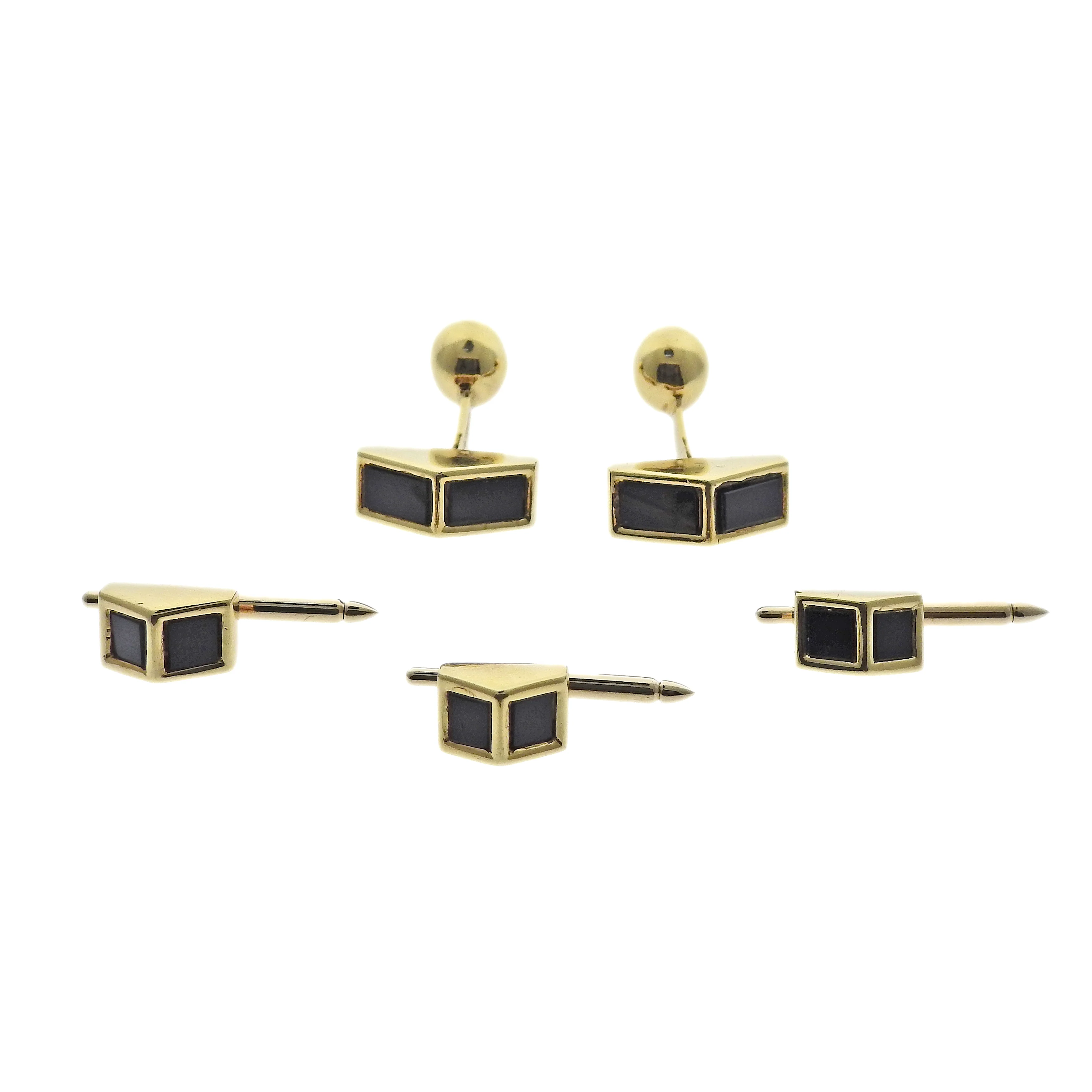 Vintage Tiffany Co 18k Gold Onyx Cufflinks Stud Set