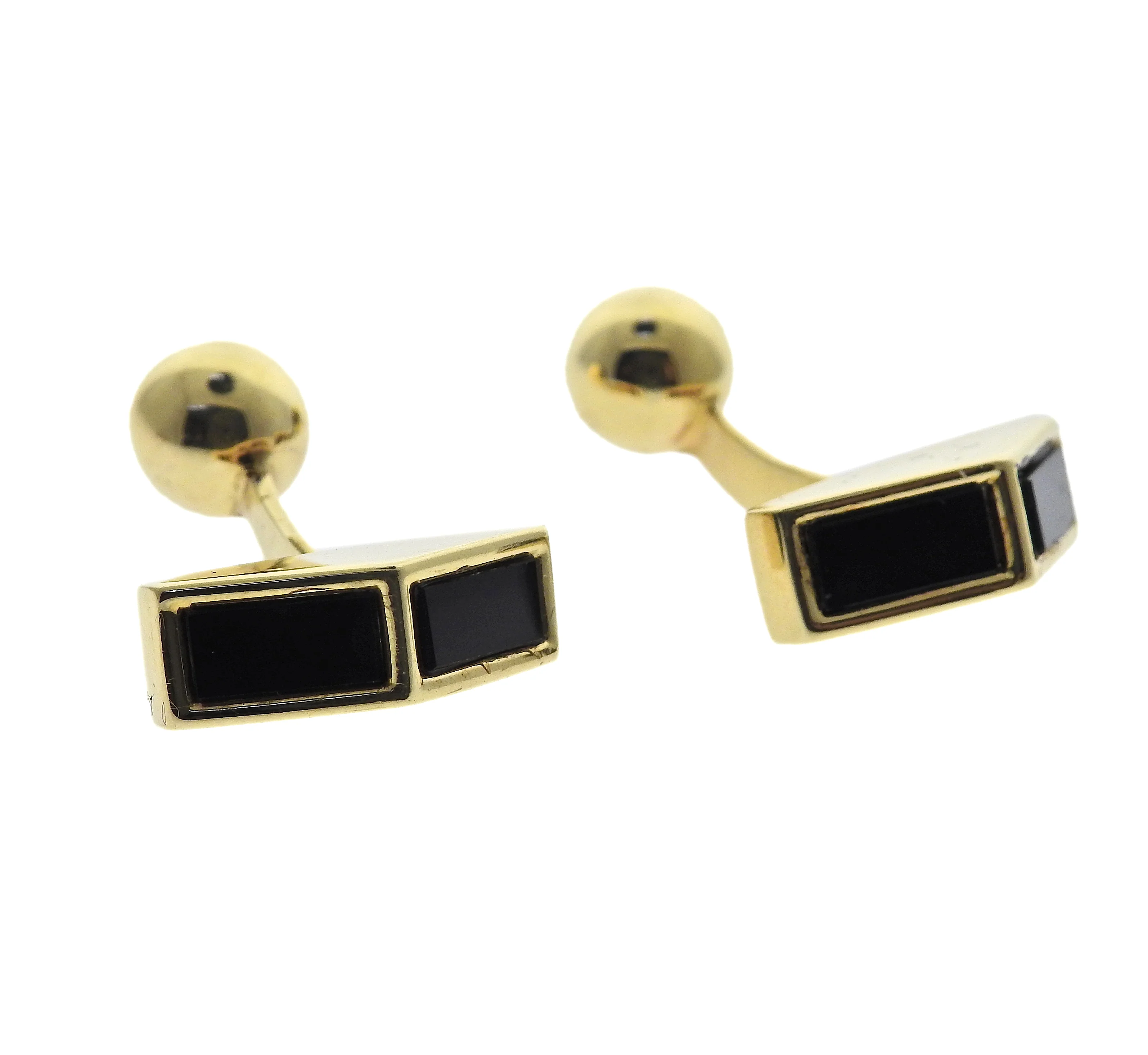 Vintage Tiffany Co 18k Gold Onyx Cufflinks Stud Set
