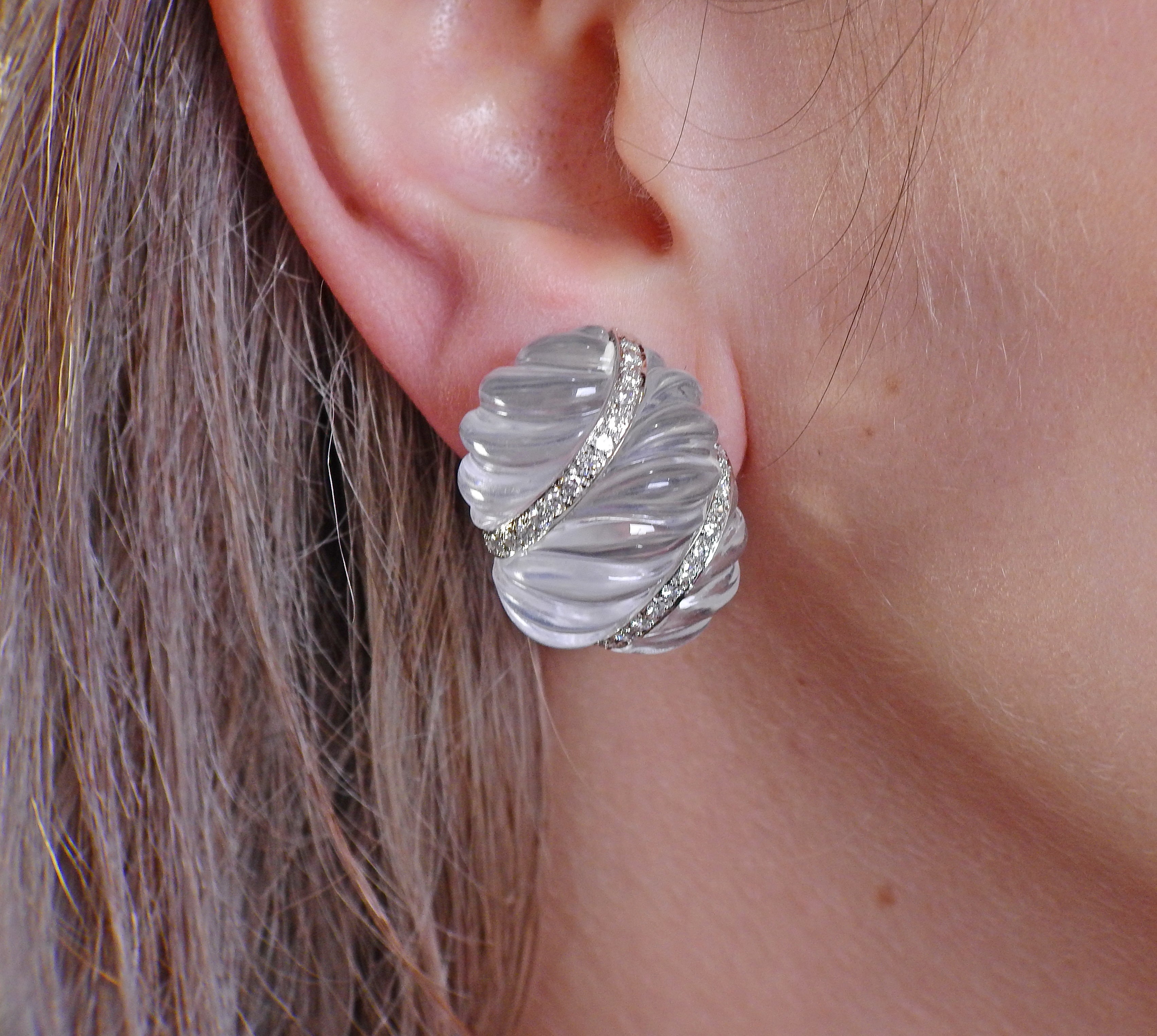 David Webb Crystal Diamond Gold Platinum Earrings - Replica Luxury Handbag Store