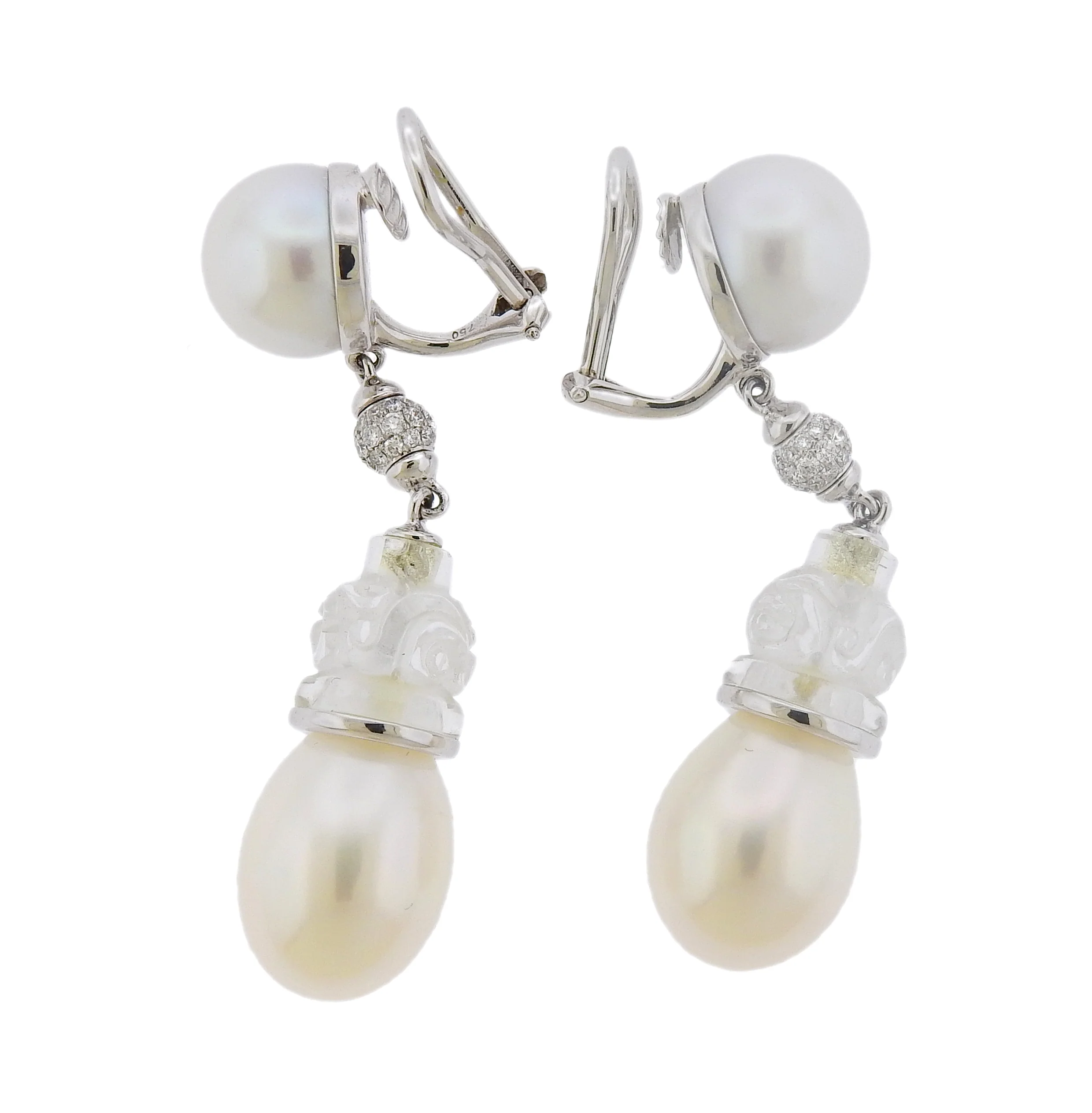 Seaman Schepps Carved Rock Crystal Pearl Diamond Gold Earrings - Replica Luxury Handbag Store