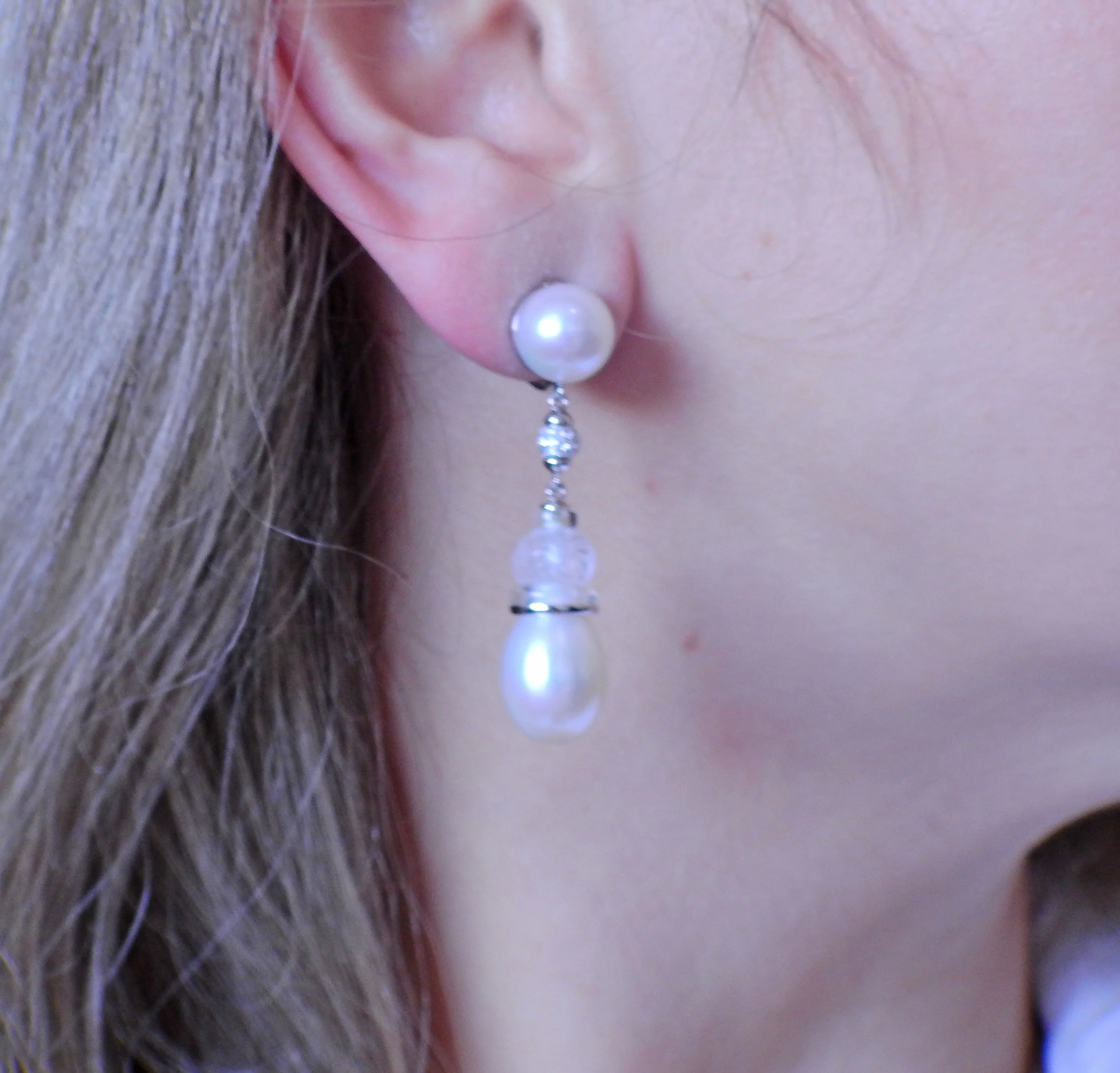 Seaman Schepps Carved Rock Crystal Pearl Diamond Gold Earrings - Replica Luxury Handbag Store