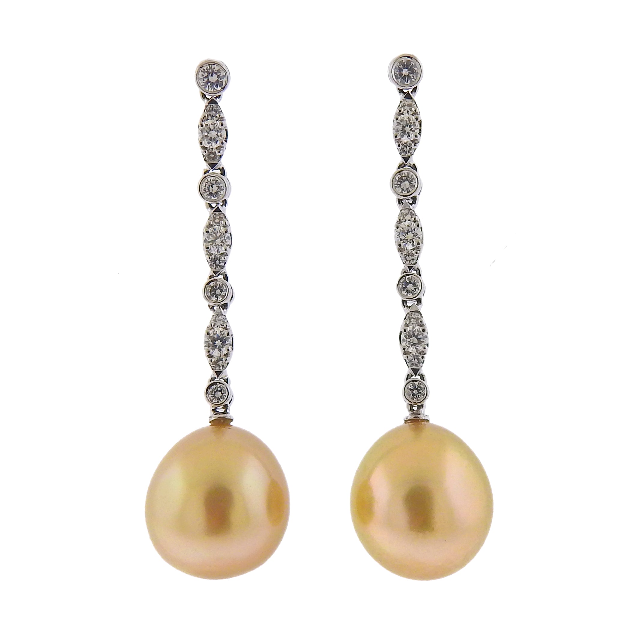 Assael Golden South Sea Pearl Diamond Gold Long Drop Earrings - Replica Luxury Handbag Store
