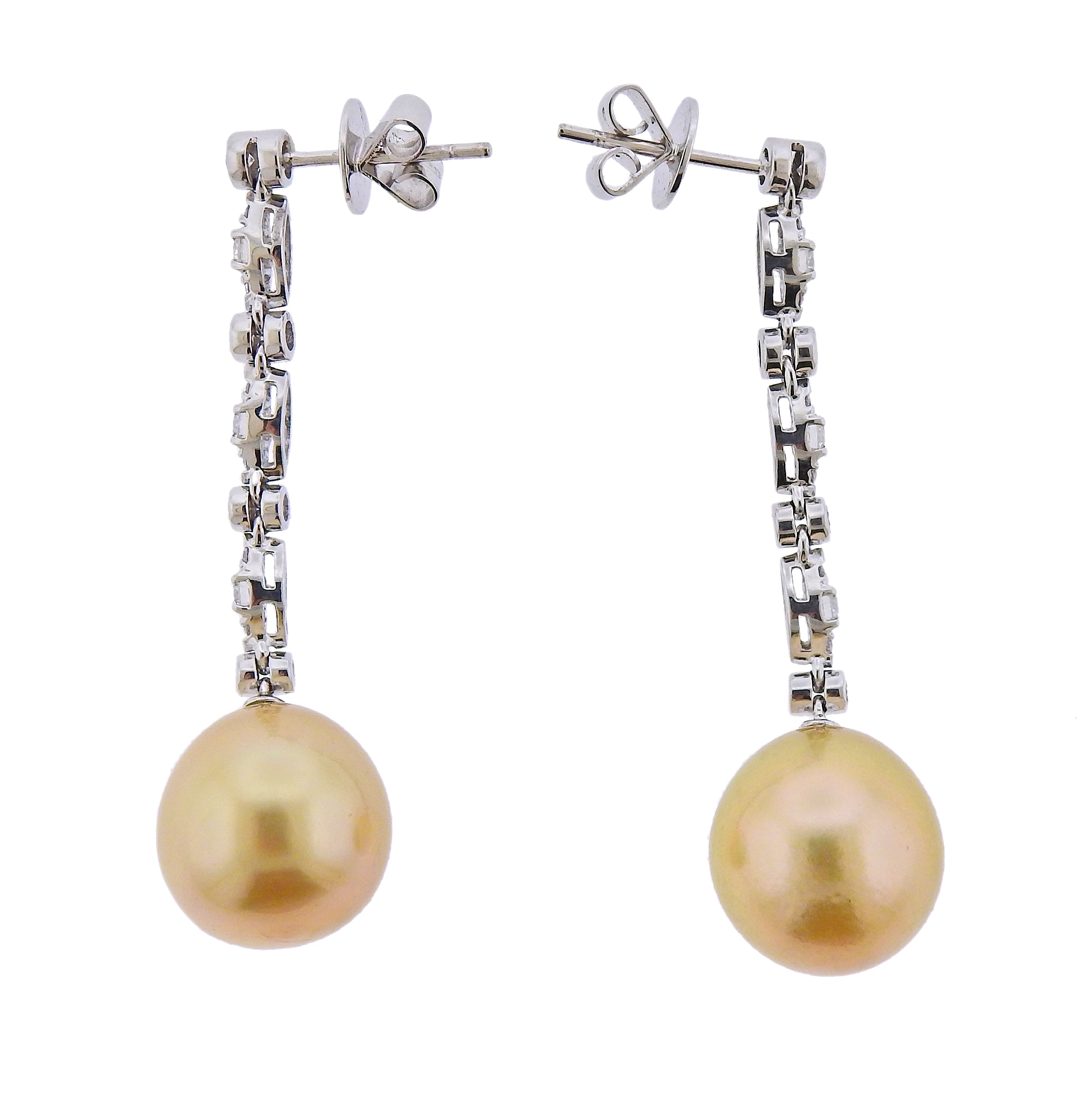 Assael Golden South Sea Pearl Diamond Gold Long Drop Earrings - Replica Luxury Handbag Store