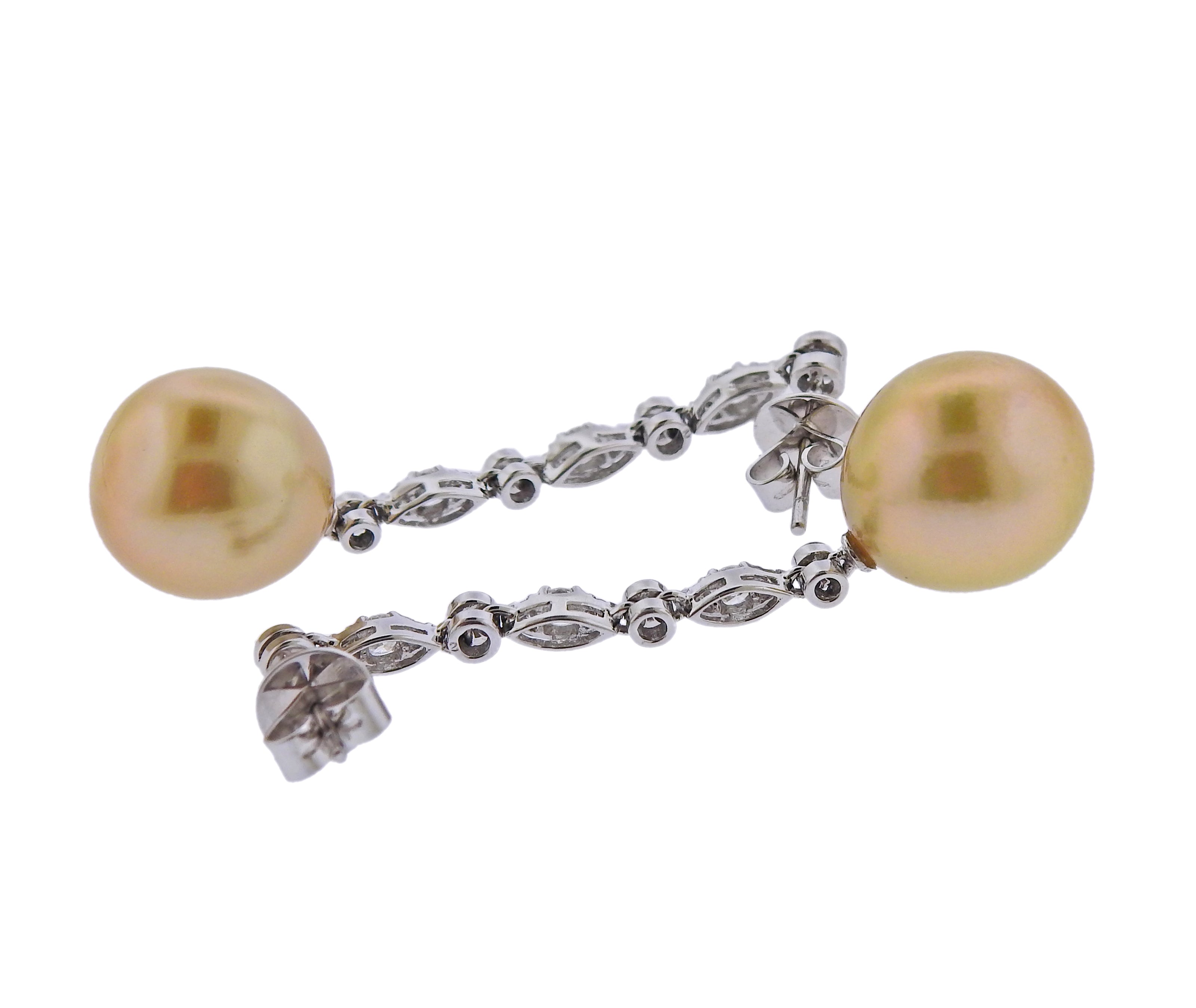Assael Golden South Sea Pearl Diamond Gold Long Drop Earrings - Replica Luxury Handbag Store