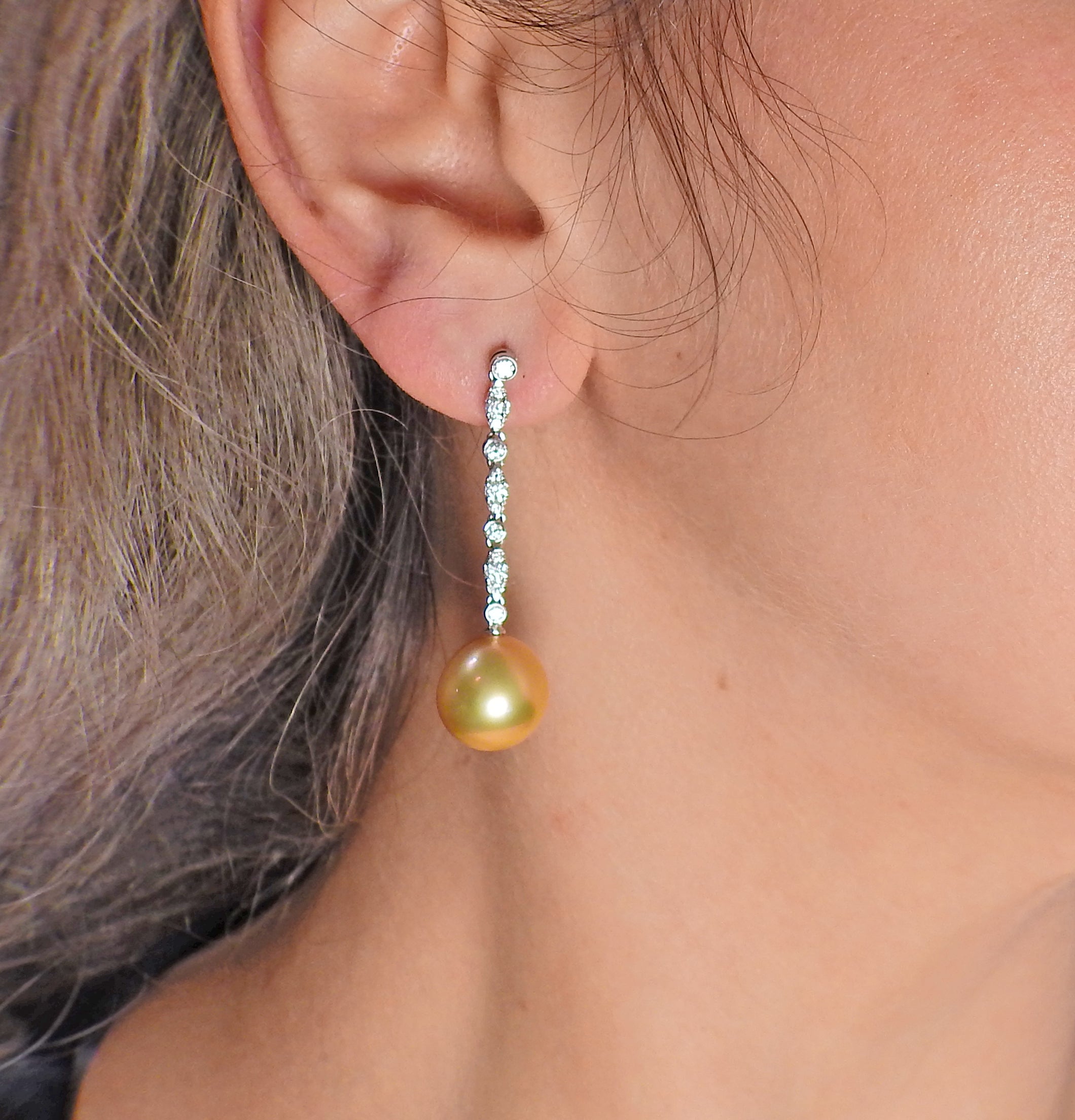 Assael Golden South Sea Pearl Diamond Gold Long Drop Earrings - Replica Luxury Handbag Store