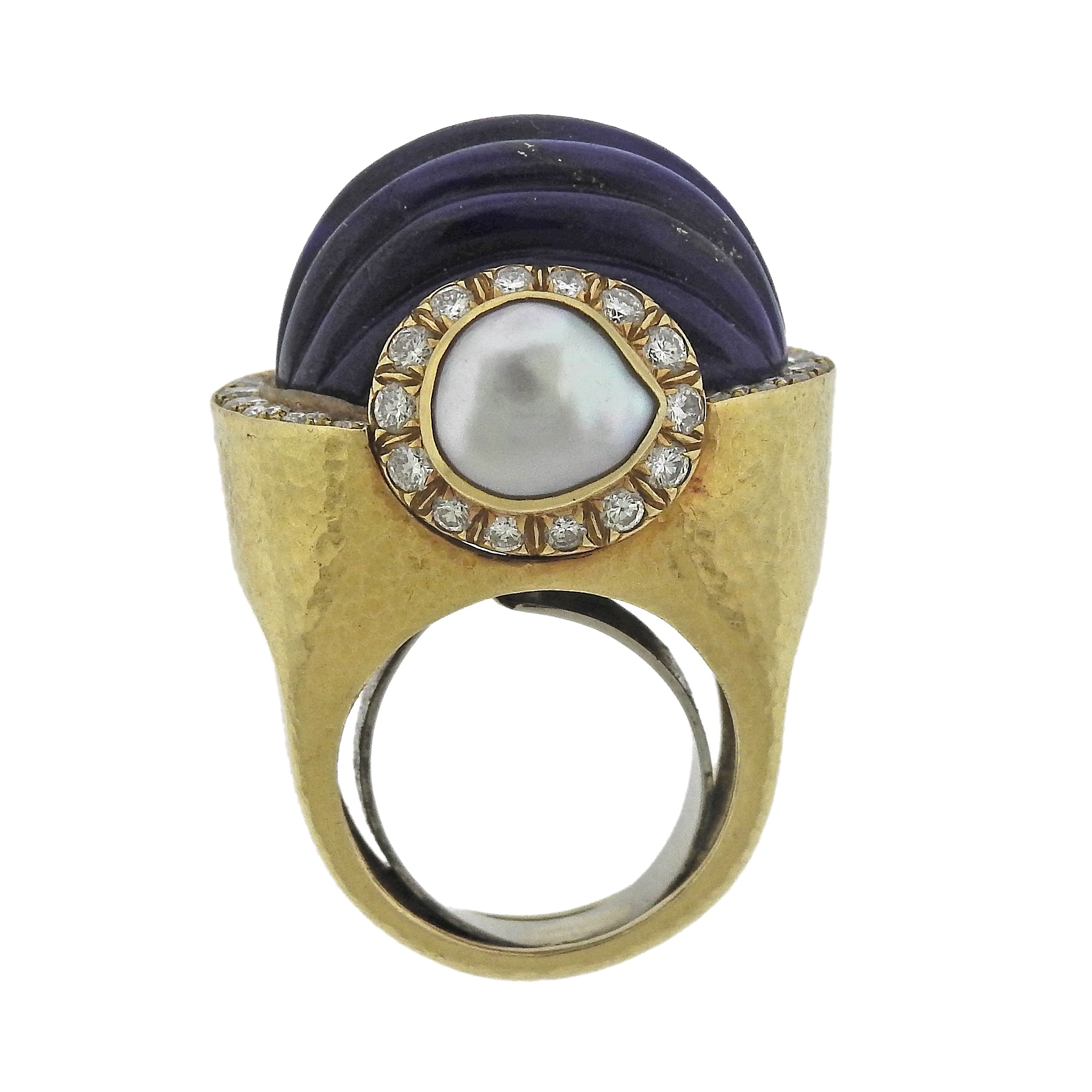 David Webb Diamond Pearl Lapis Gold Ring - Replica Luxury Handbag Store
