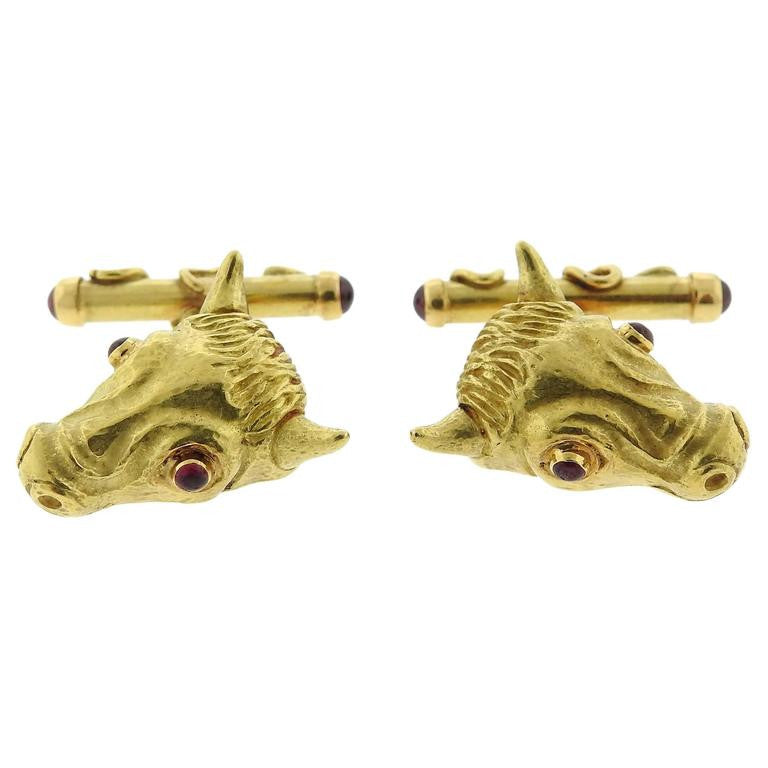 Andrew Grima Ruby Gold Buls Head Large Cufflinks - Oakgem.com