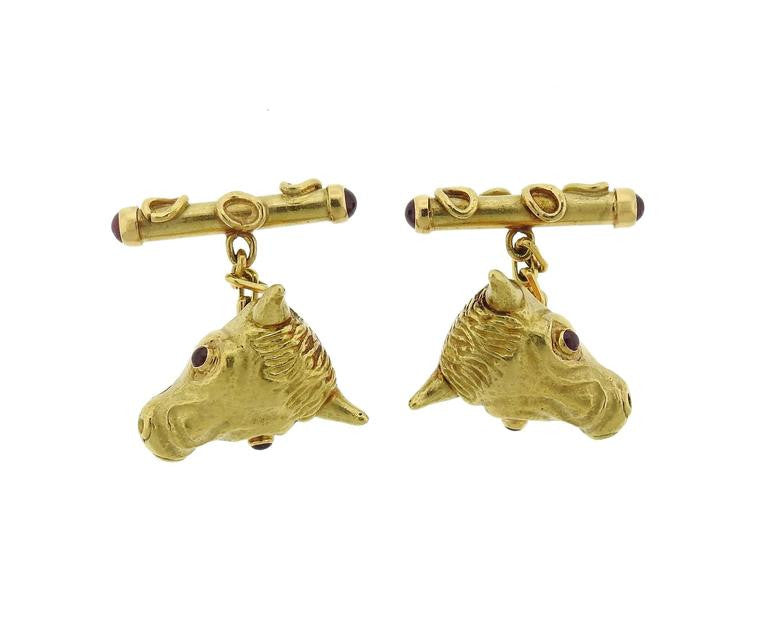Andrew Grima Ruby Gold Buls Head Large Cufflinks - Oakgem.com
