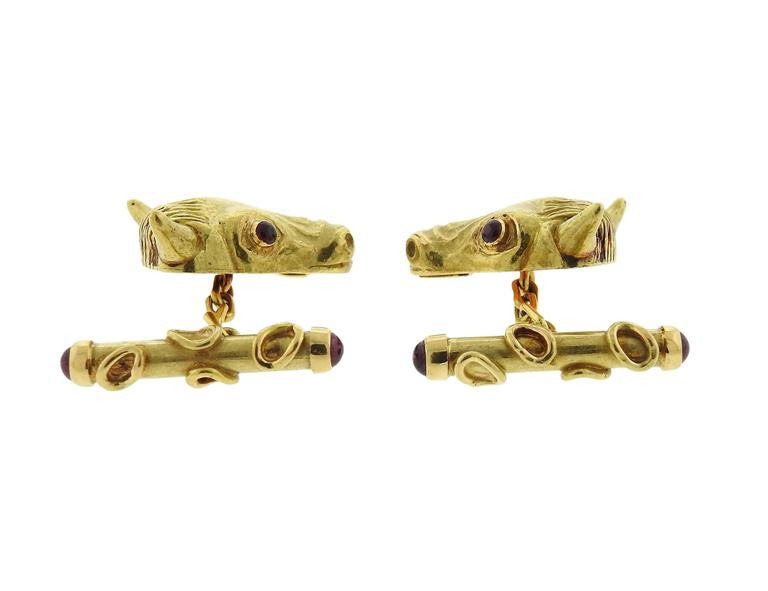 Andrew Grima Ruby Gold Buls Head Large Cufflinks - Oakgem.com