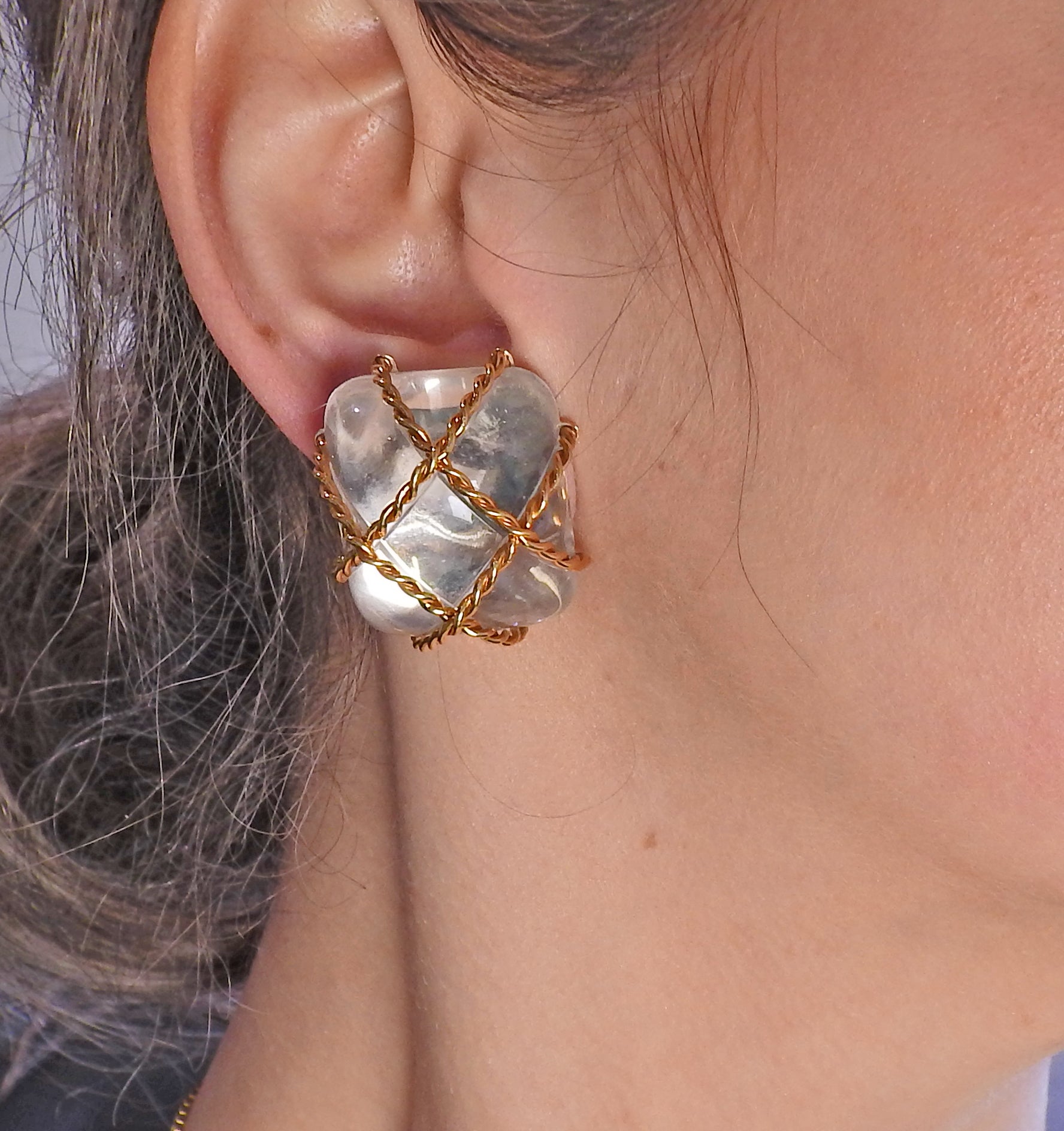 Seaman Schepps Crystal Gold Large Cage Earrings - Replica Luxury Handbag Store
