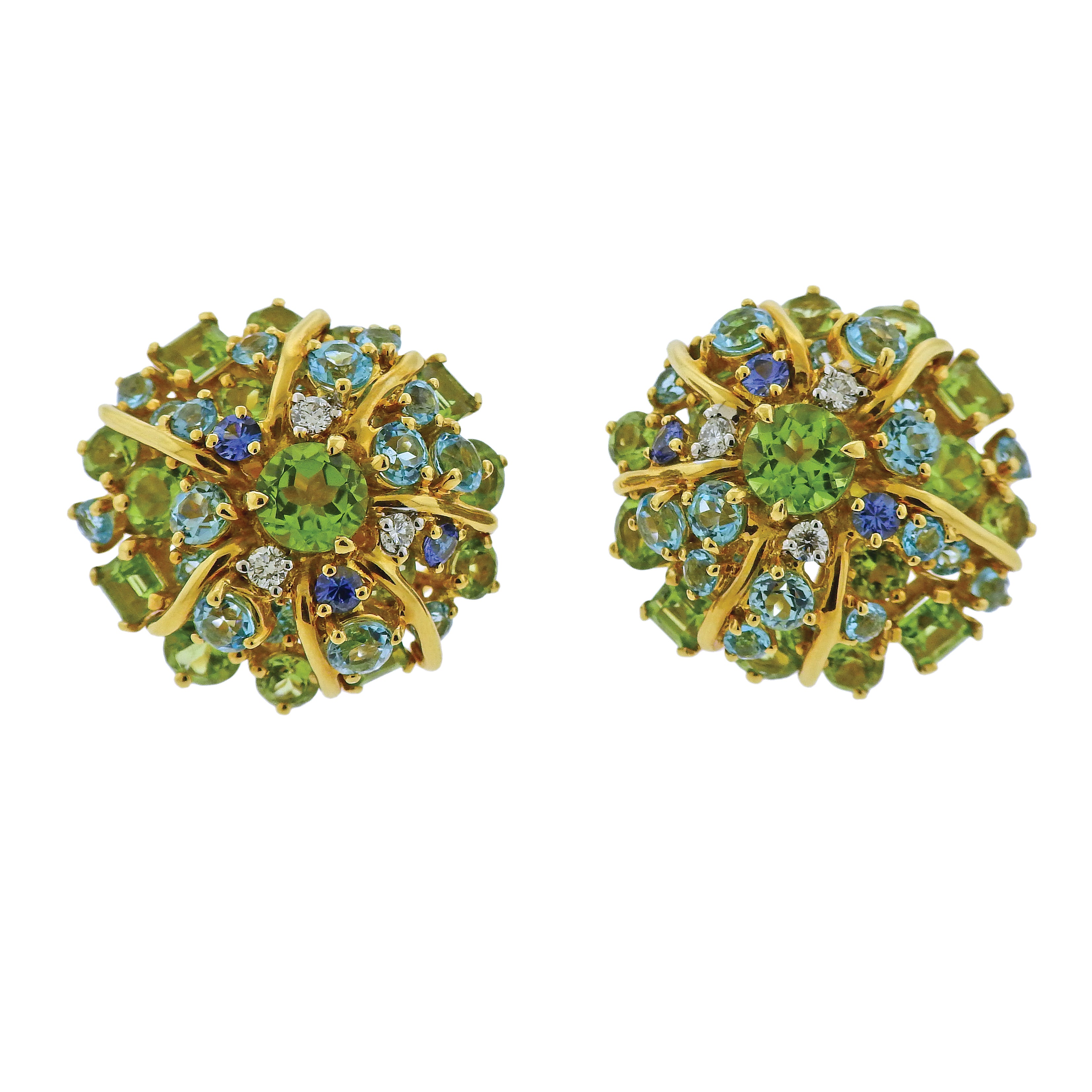 Seaman Schepps Diamond Aquamarine Sapphire Peridot Gold Earrings - Replica Luxury Handbag Store
