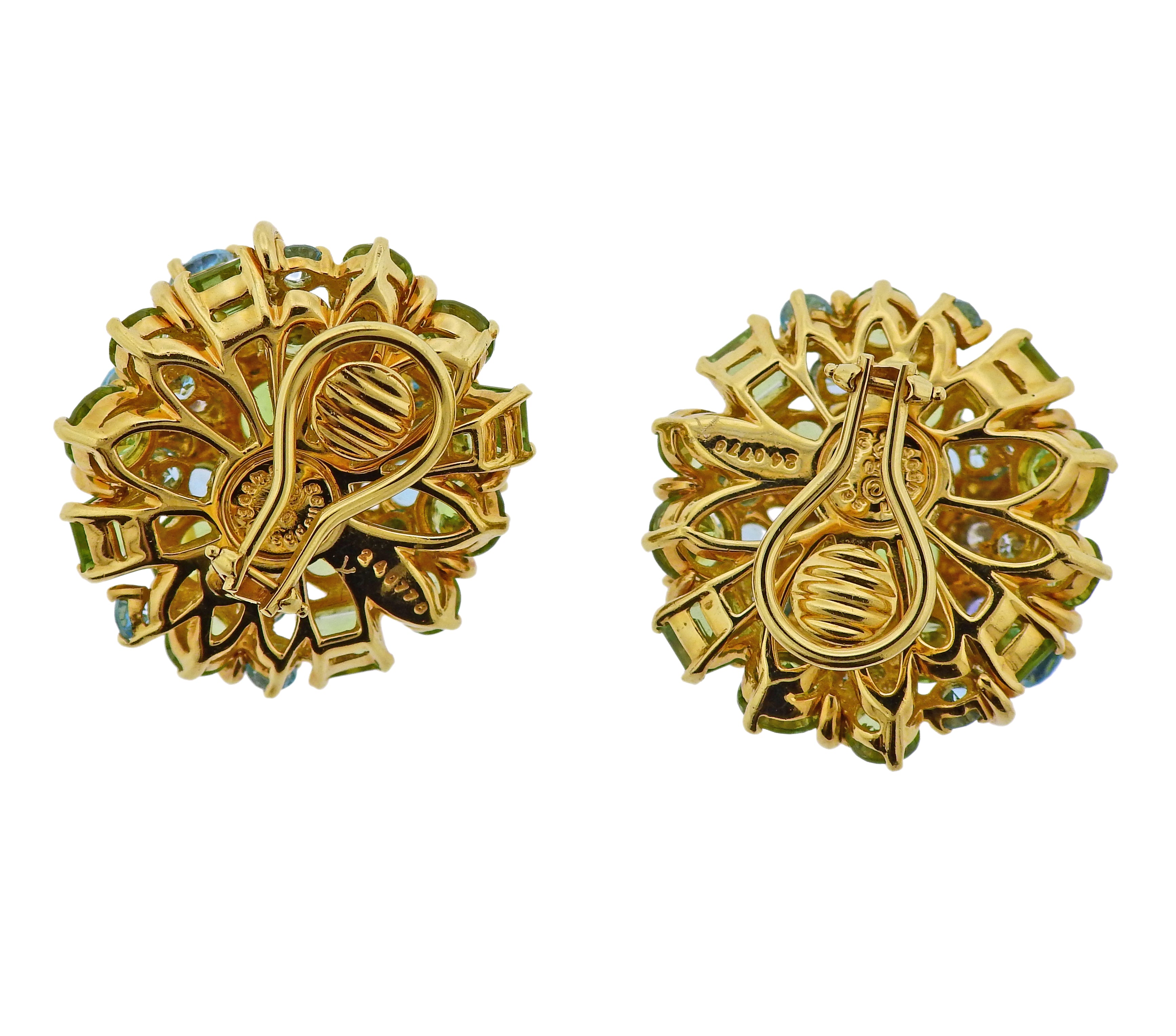 Seaman Schepps Diamond Aquamarine Sapphire Peridot Gold Earrings - Replica Luxury Handbag Store
