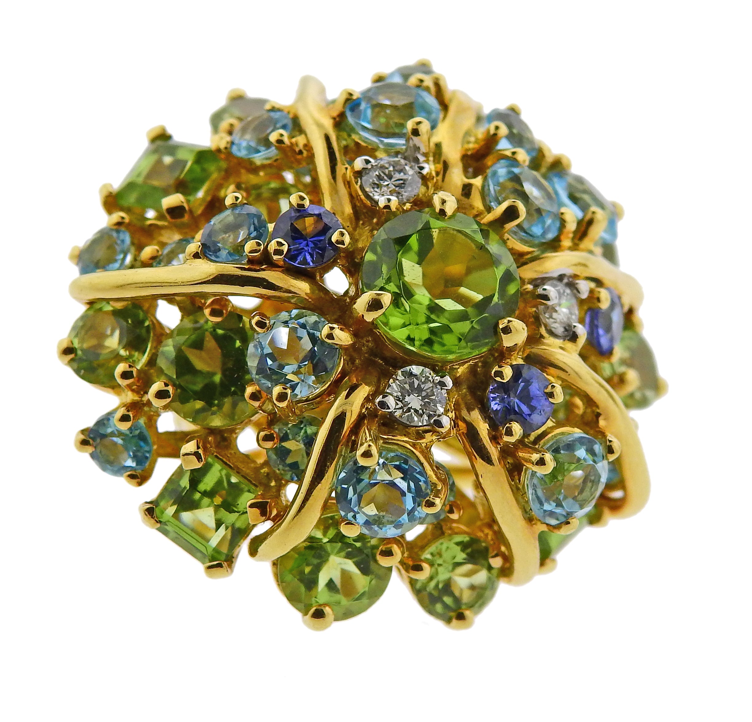 Seaman Schepps Diamond Aquamarine Sapphire Peridot Gold Earrings - Replica Luxury Handbag Store
