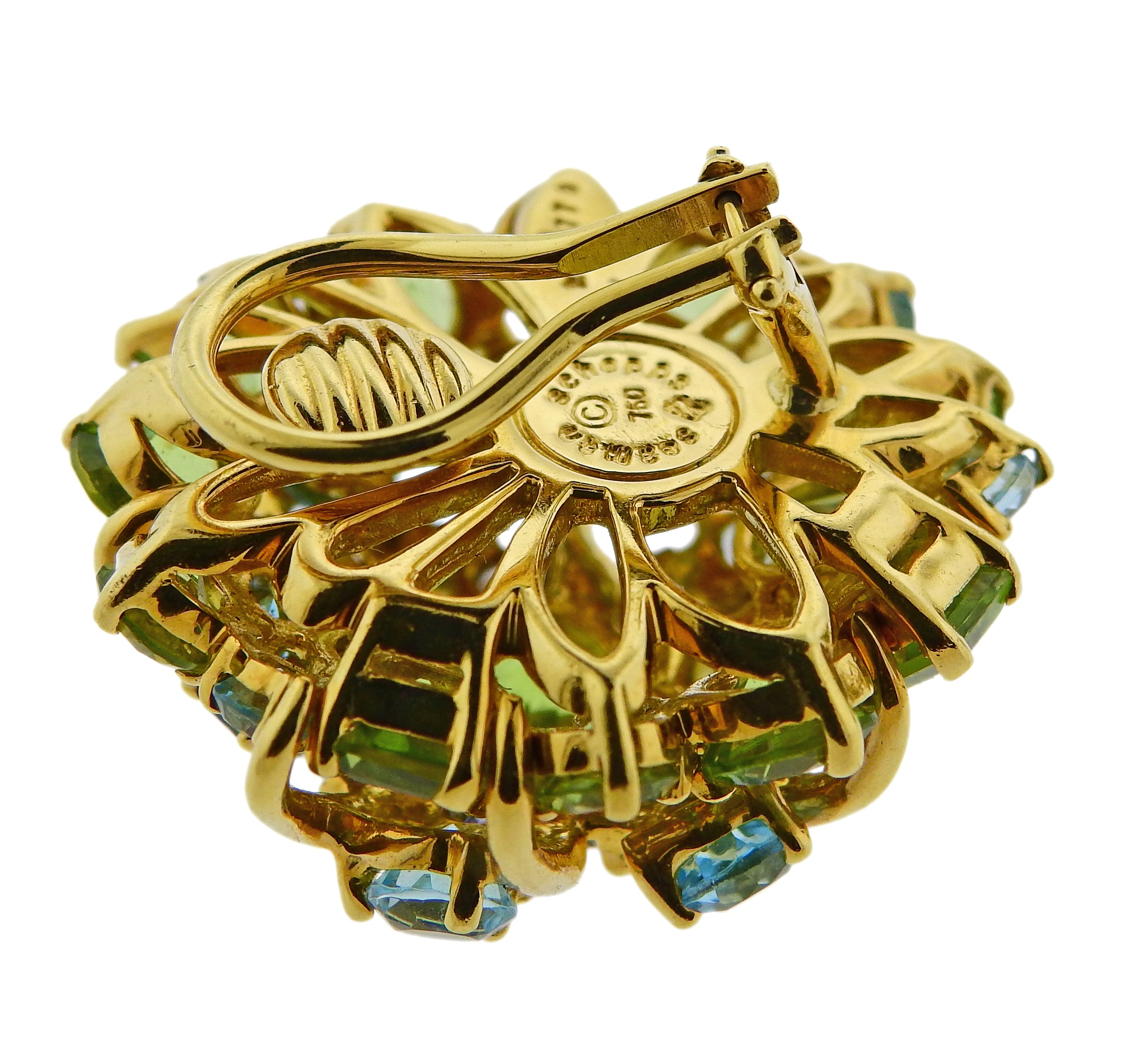 Seaman Schepps Diamond Aquamarine Sapphire Peridot Gold Earrings - Replica Luxury Handbag Store
