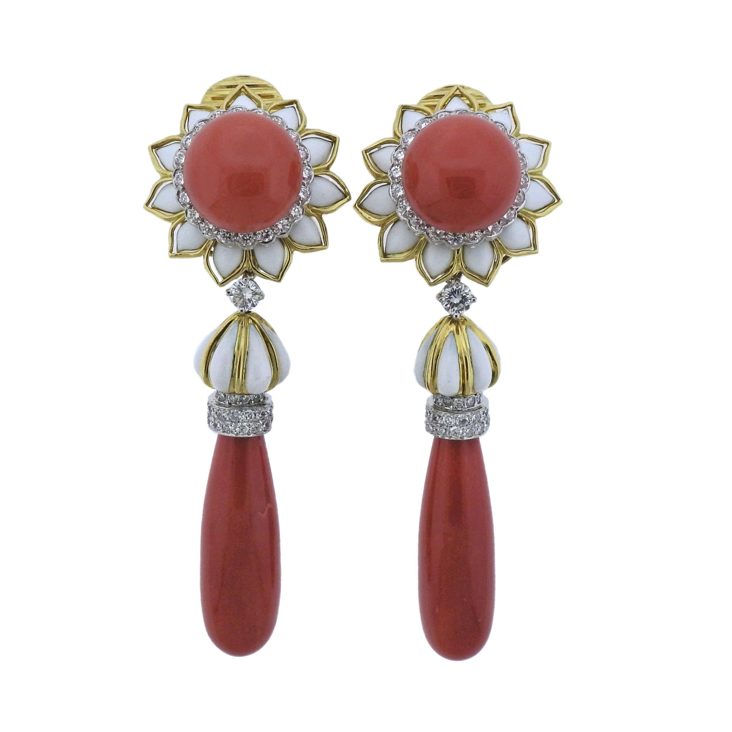 David Webb Coral Diamond Platinum Gold Day  Night Earrings - Replica Luxury Handbag Store