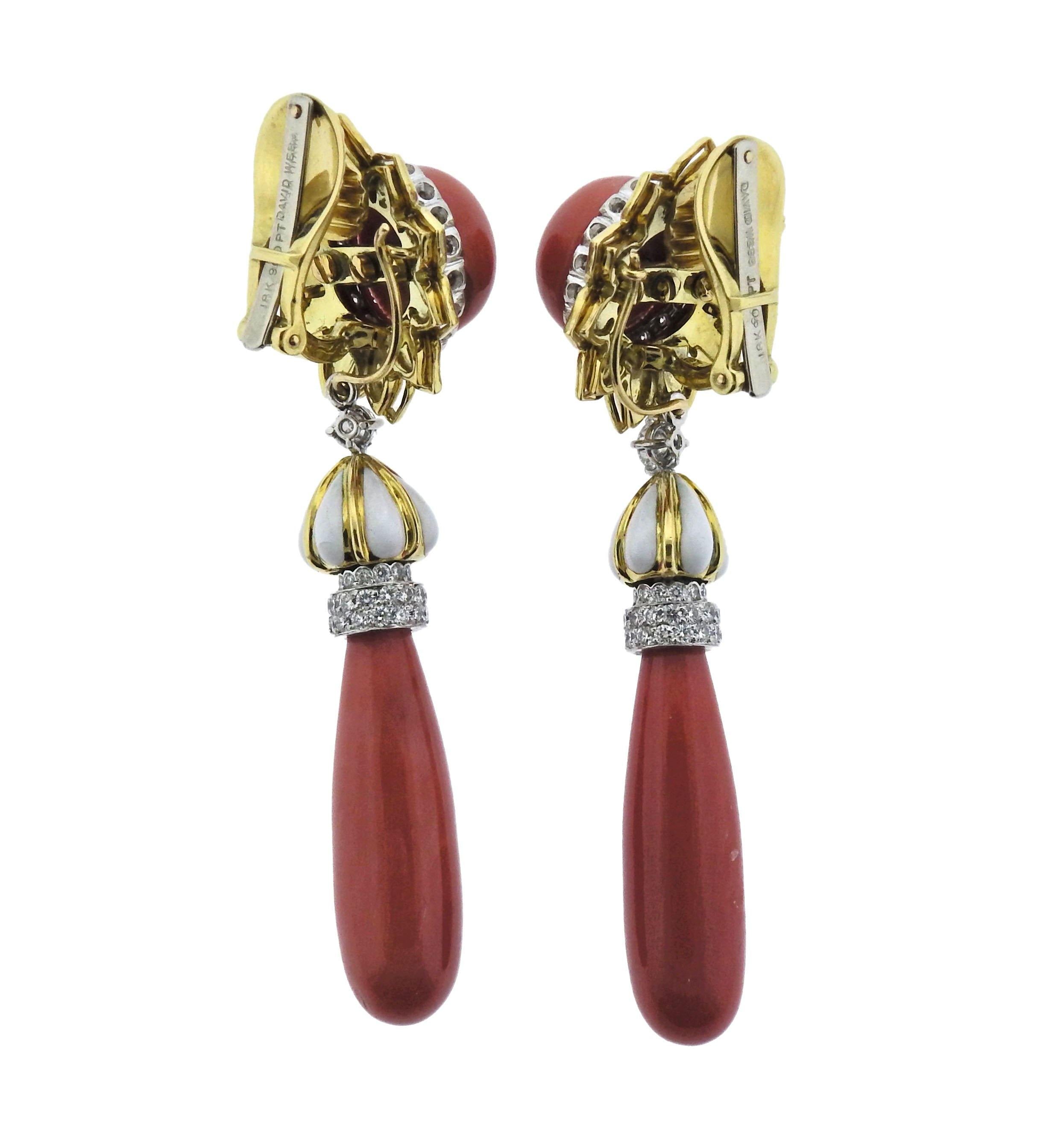 David Webb Coral Diamond Platinum Gold Day  Night Earrings - Replica Luxury Handbag Store