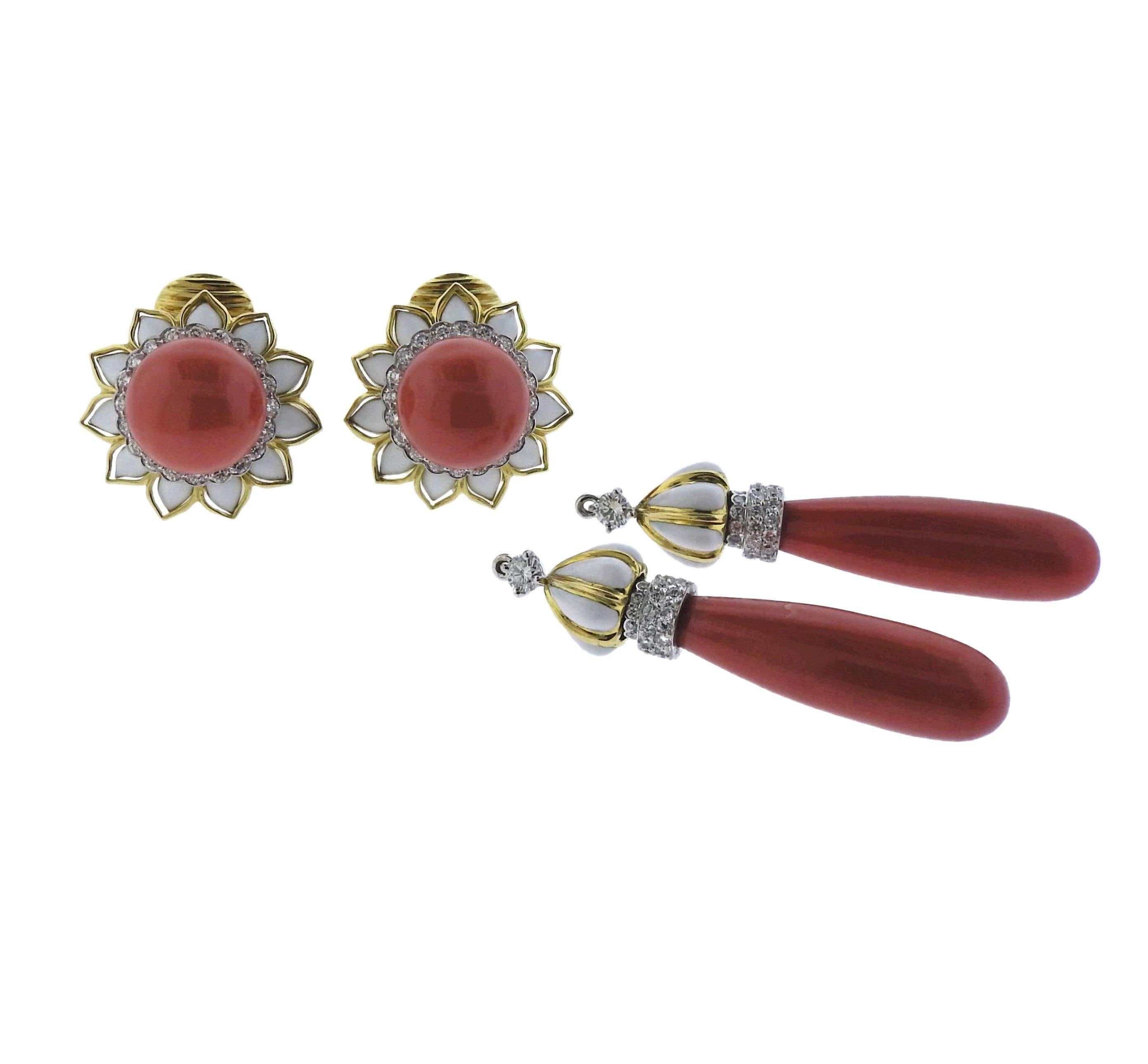 David Webb Coral Diamond Platinum Gold Day  Night Earrings - Replica Luxury Handbag Store