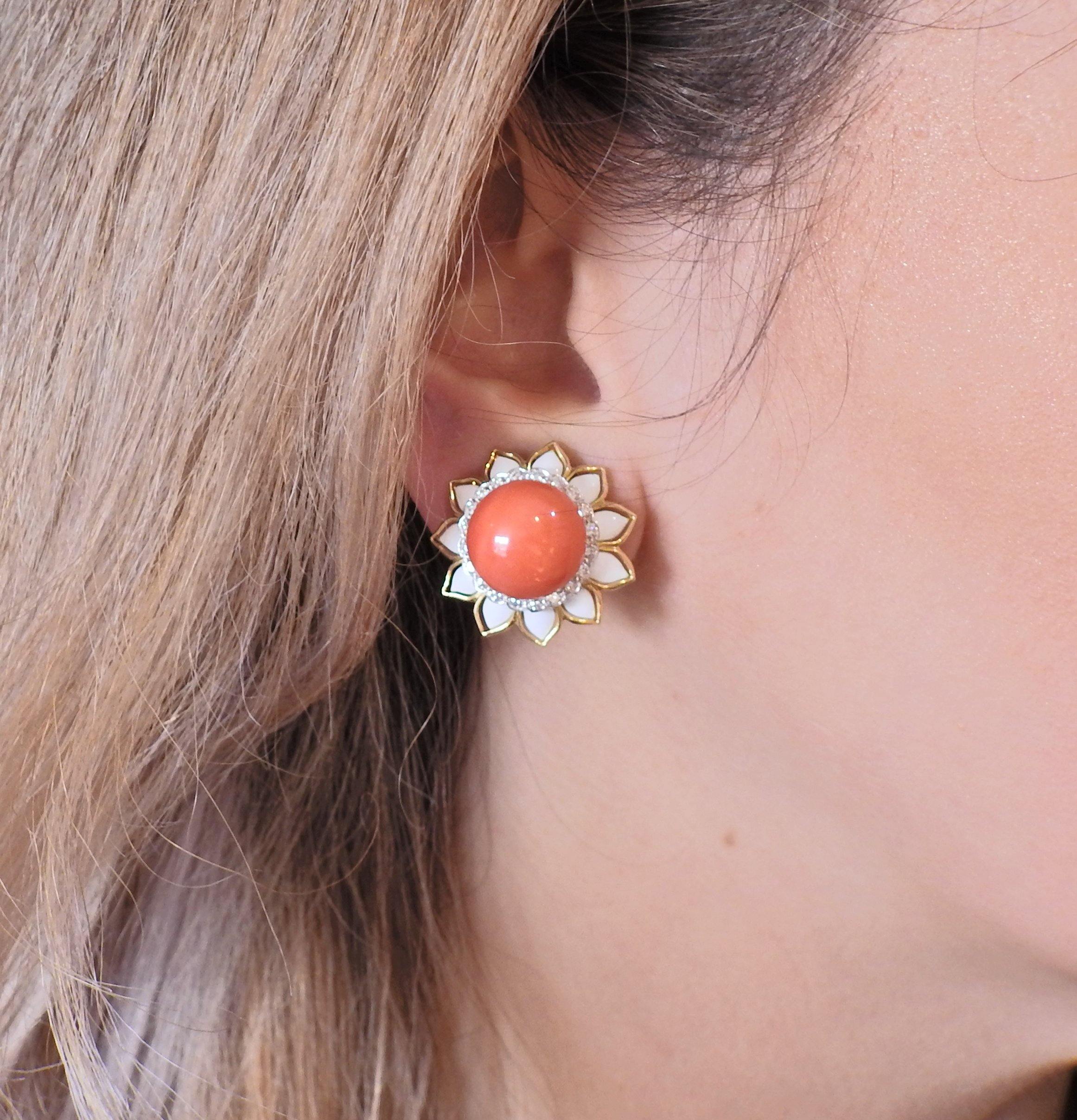 David Webb Coral Diamond Platinum Gold Day  Night Earrings - Replica Luxury Handbag Store
