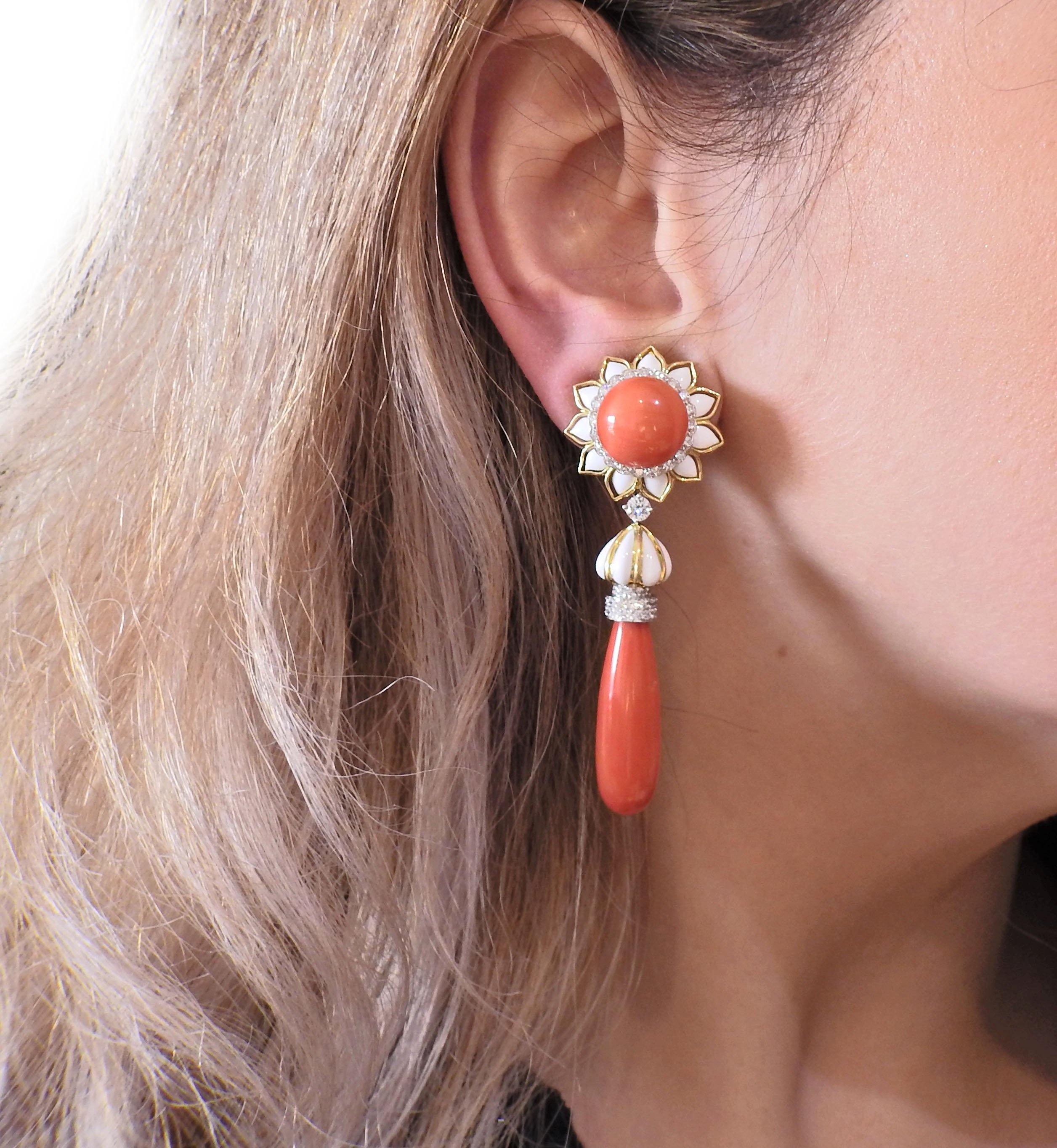 David Webb Coral Diamond Platinum Gold Day  Night Earrings - Replica Luxury Handbag Store