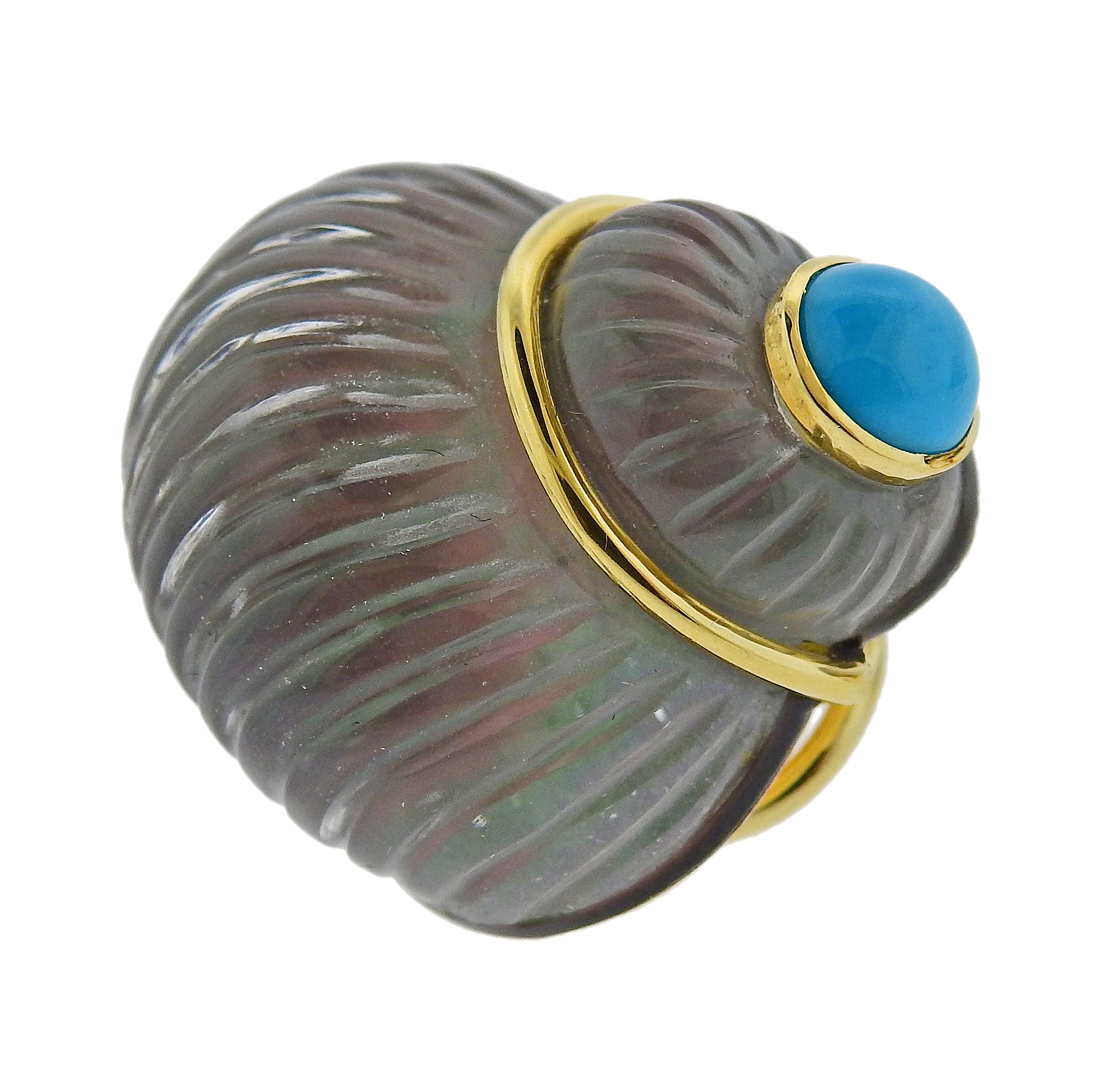 Trianon Carved Crystal Mother of Pearl Turquoise Shell Gold Earrings - Replica Luxury Handbag Store