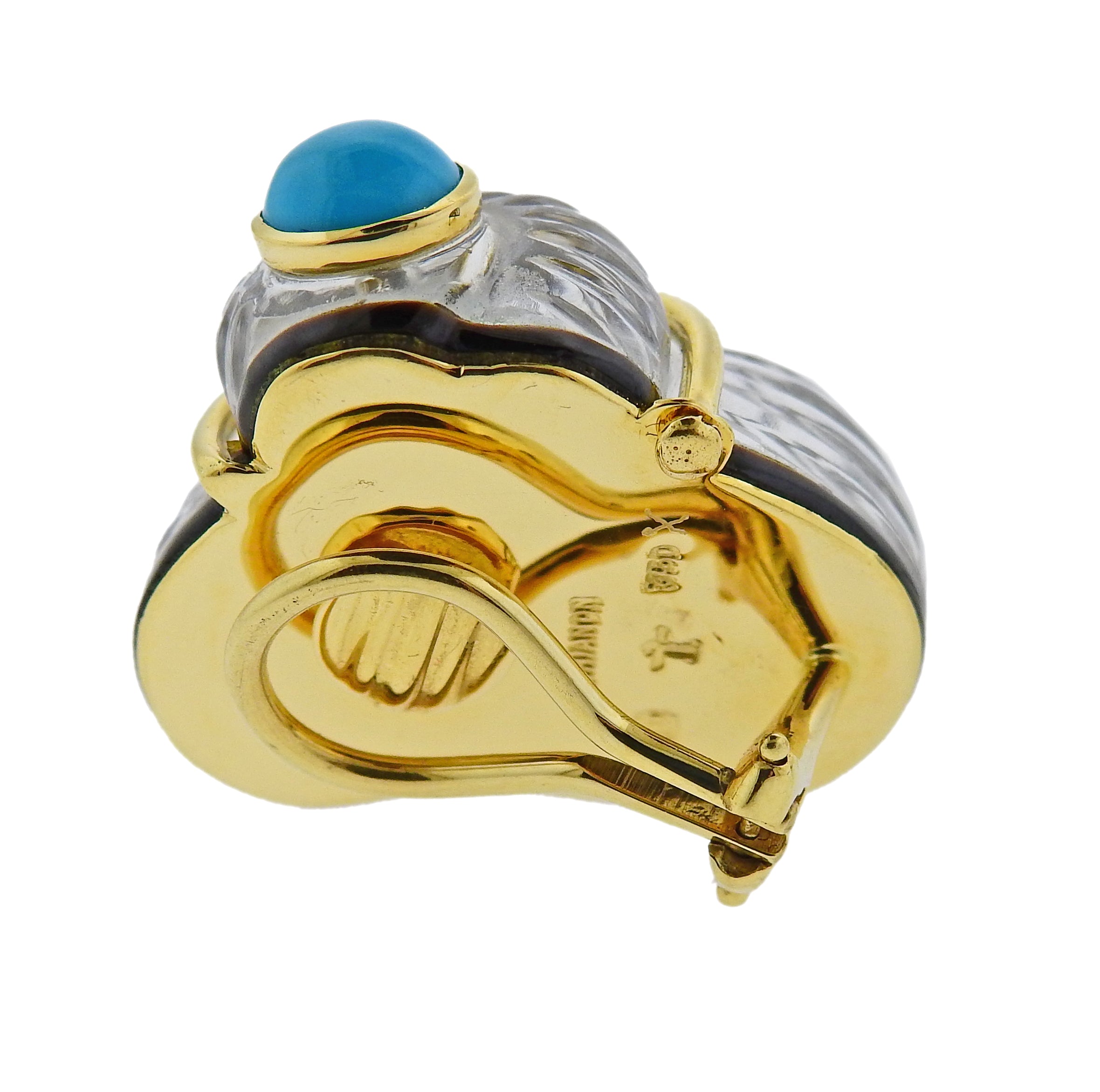 Trianon Carved Crystal Mother of Pearl Turquoise Shell Gold Earrings - Replica Luxury Handbag Store