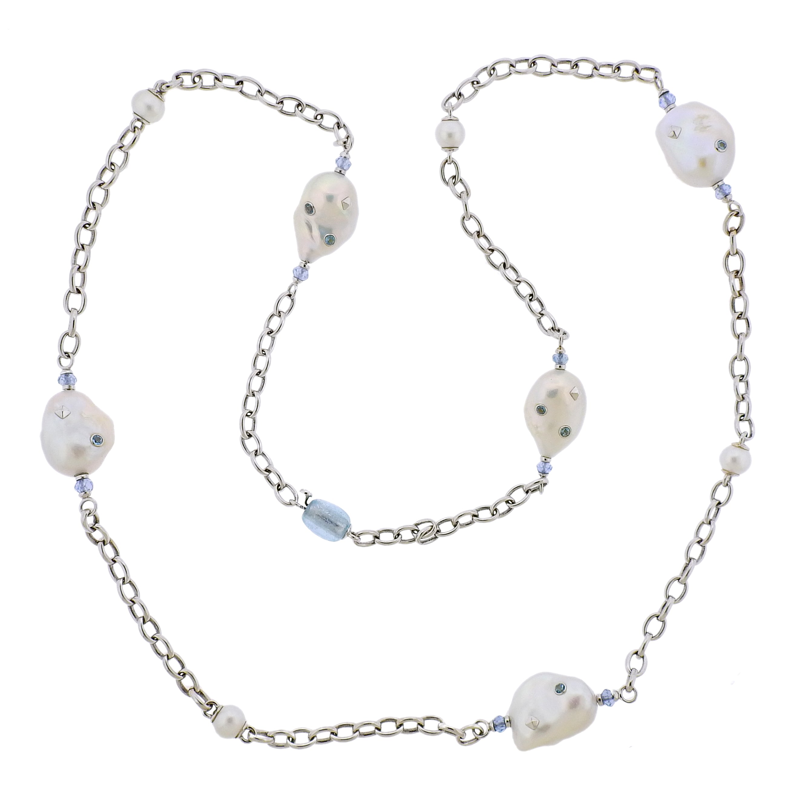 Trianon Lisbon Baroque Pearl Topaz Gold Long Necklace - Replica Luxury Handbag Store